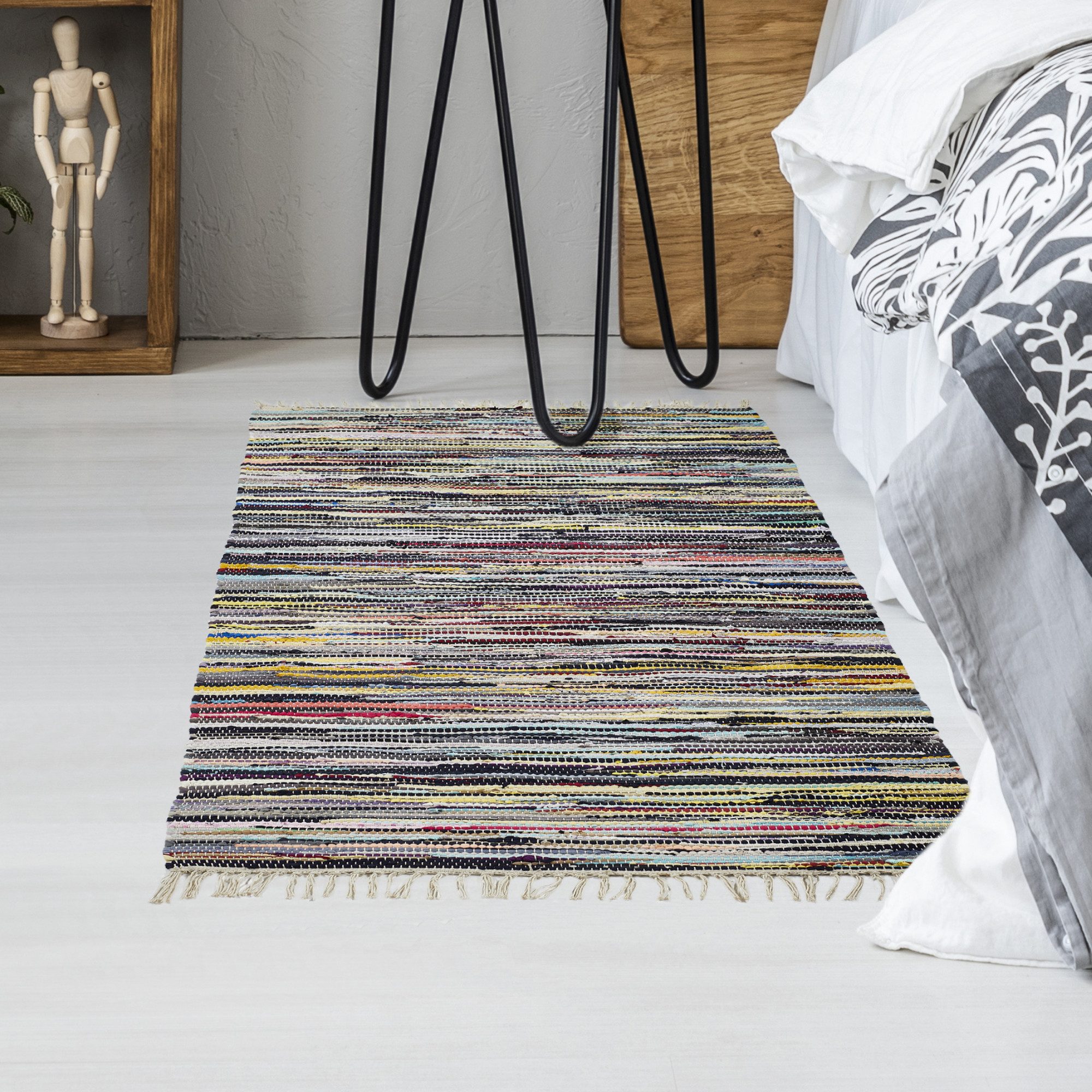 Andiamo Teppich Multi, rechteckig, Höhe: 10 mm, Flachgewebe, Fleckerl, reine Baumwolle, handgewebt, mit Fransen