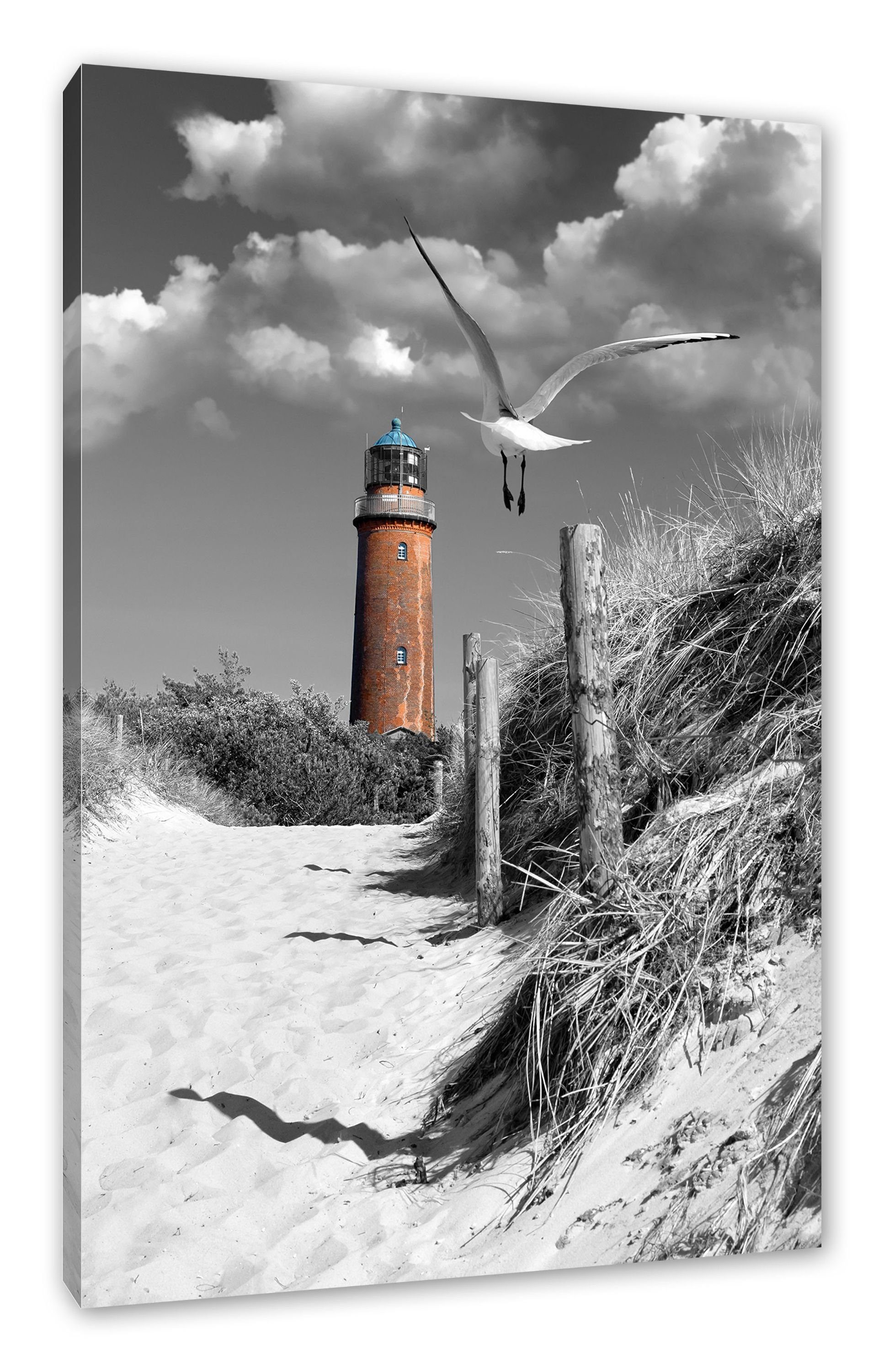 Pixxprint Leinwandbild Leuchtturm mit Möwe an günstig online kaufen