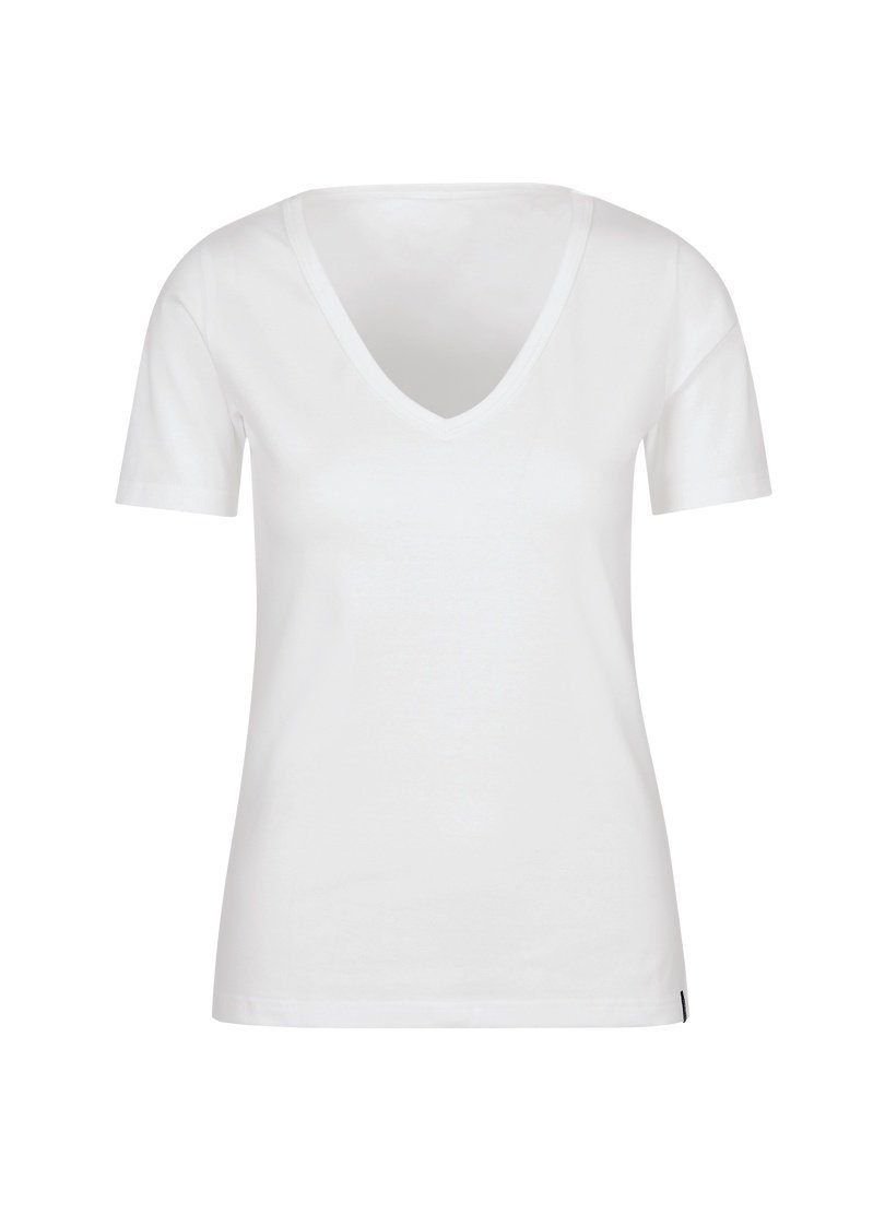 Trigema T-Shirt TRIGEMA V-Shirt aus Baumwolle/Elastan weiss