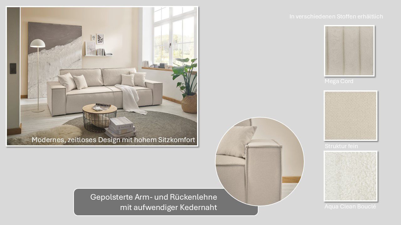 OTTO home 3-Sitzer FINNLEY Cord, Schlafsofa 257 cm - OTTO. Verlässliche Qualität., mit Bettkasten, in Bouclé, Struktur fein und Mega Cord – Bild 4 von 5