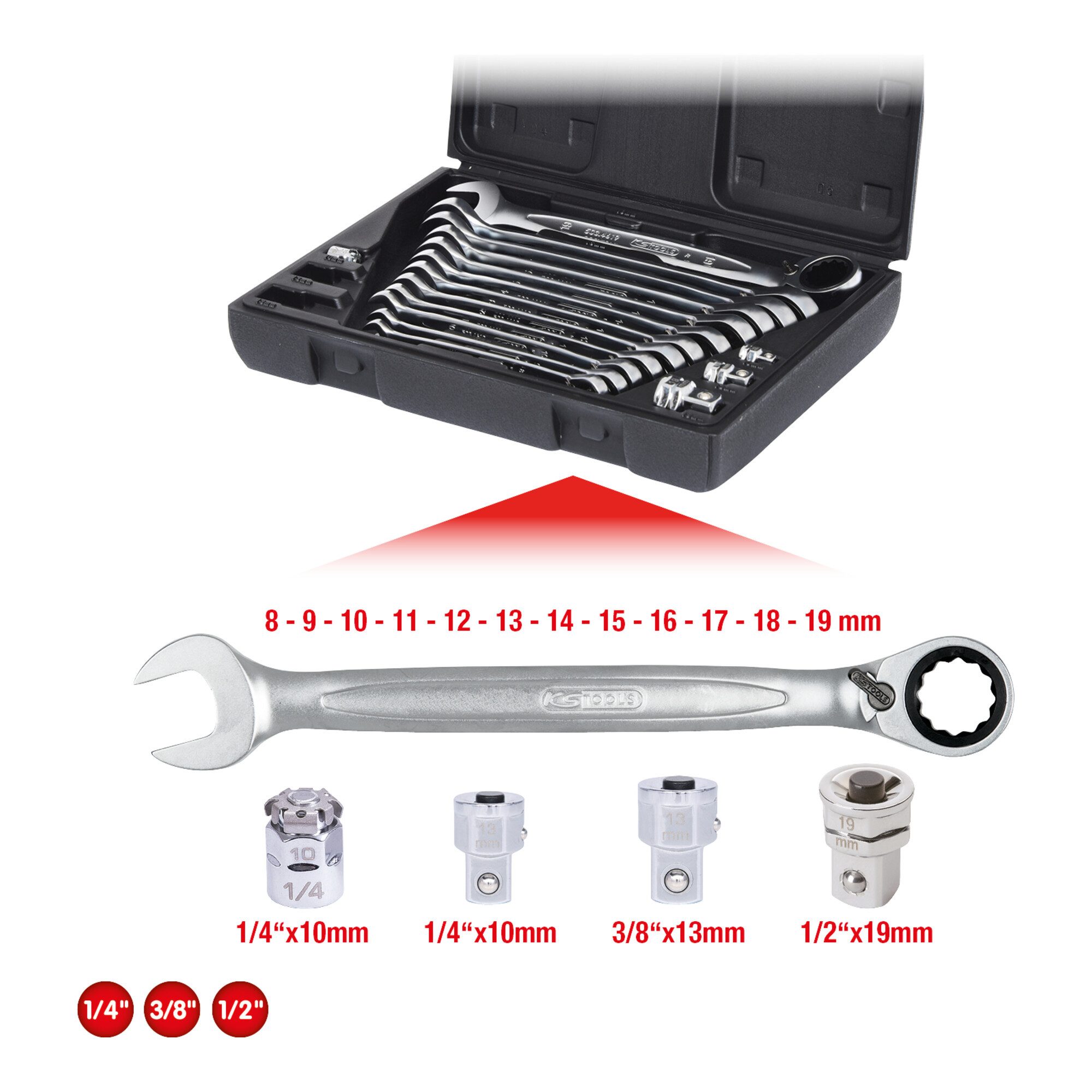 KS Tools Schraube KS Tools GEARplus Ratschenringmaulschlüssel-Satz, umschaltbar,16-tlg.
