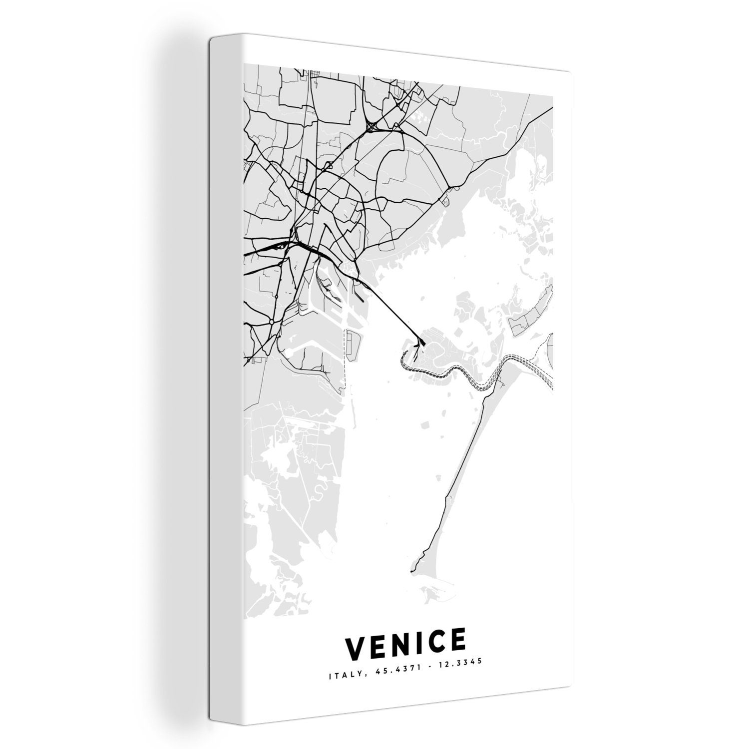 OneMillionCanvasses® Leinwandbild Karte - Venedig - Schwarz und weiß - Stadtplan - Karte, (1 St), Leinwandbild fertig bespannt inkl. Zackenaufhänger, Gemälde, 20x30 cm