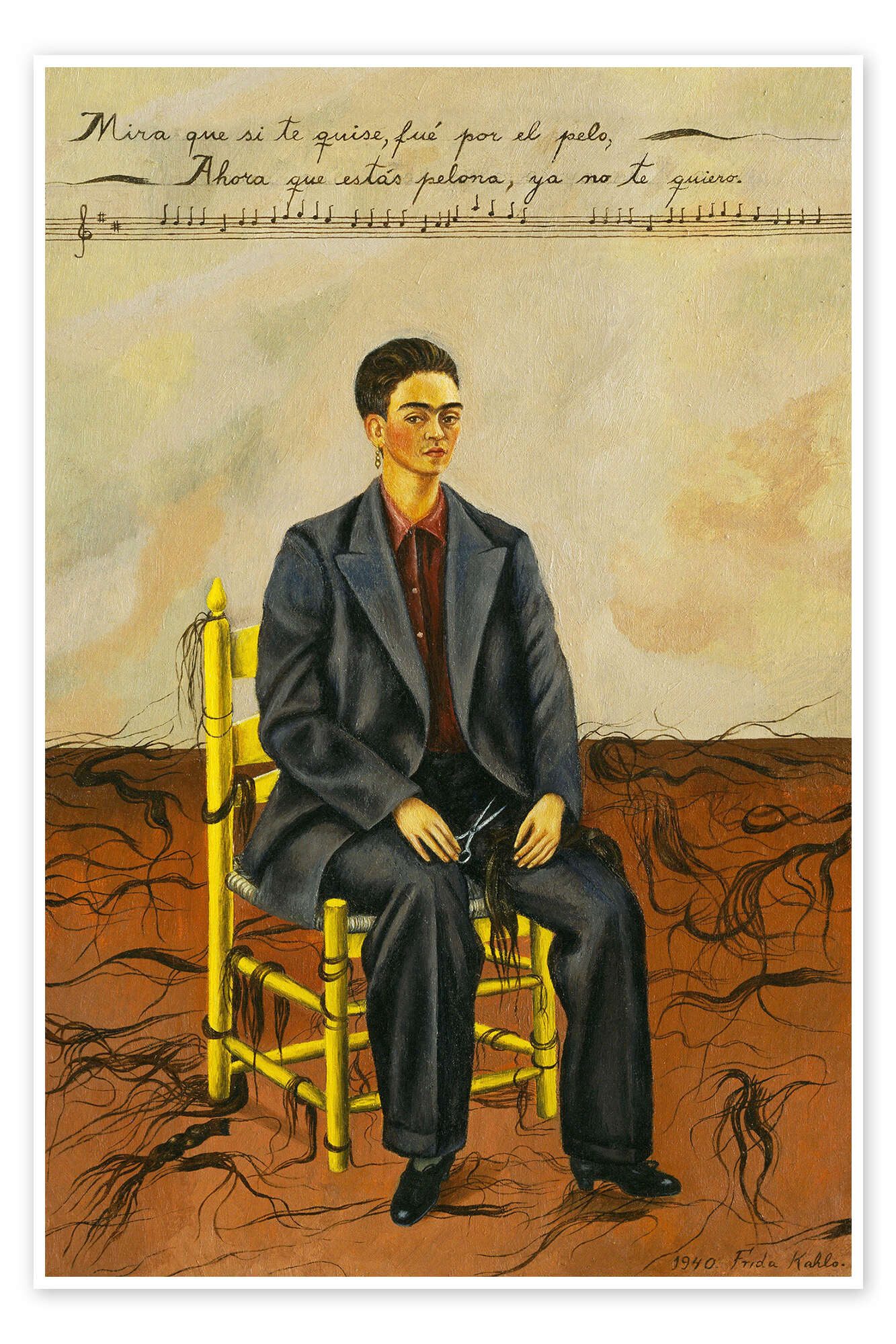 Posterlounge Wandbild Selbstporträt mit abgeschnittenem Haar, 1940, Frida Kahlo, erhältlich als Poster, Leinwandbild, Wandsticker oder Acrylglasbild