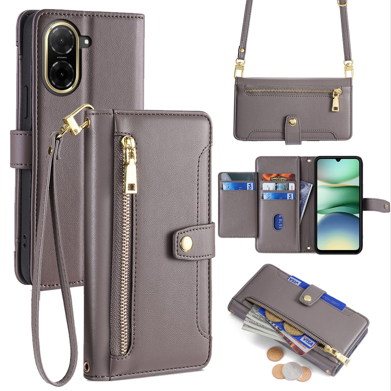 betterfon Handykette für Xiaomi Hülle mit Band PU Leder Umhängetasche, Hände frei, mit Silikonhülle & Schnur für flexiblen Alltag