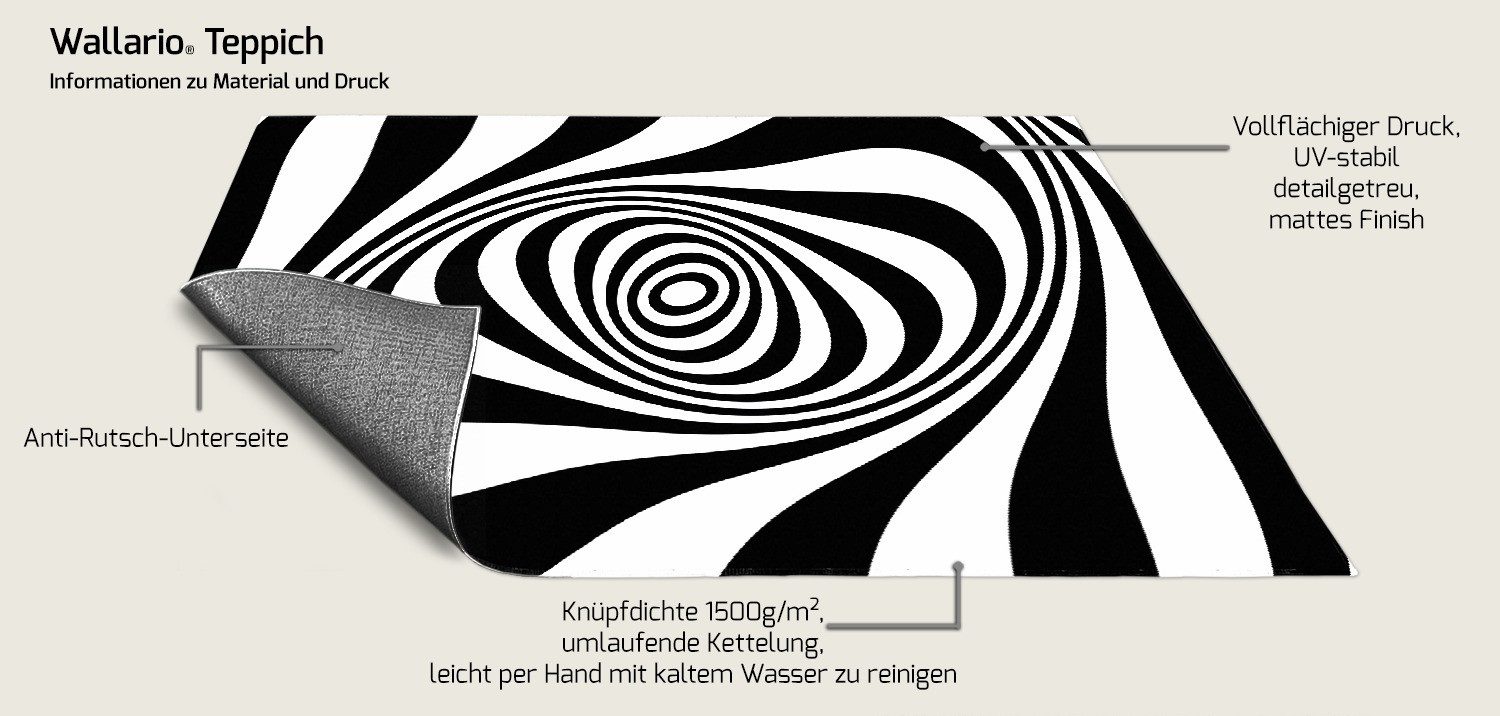 Wallario Teppich Optische Täuschung - Zebra Muster - schwarz weiß, rechteckig, rutschfest