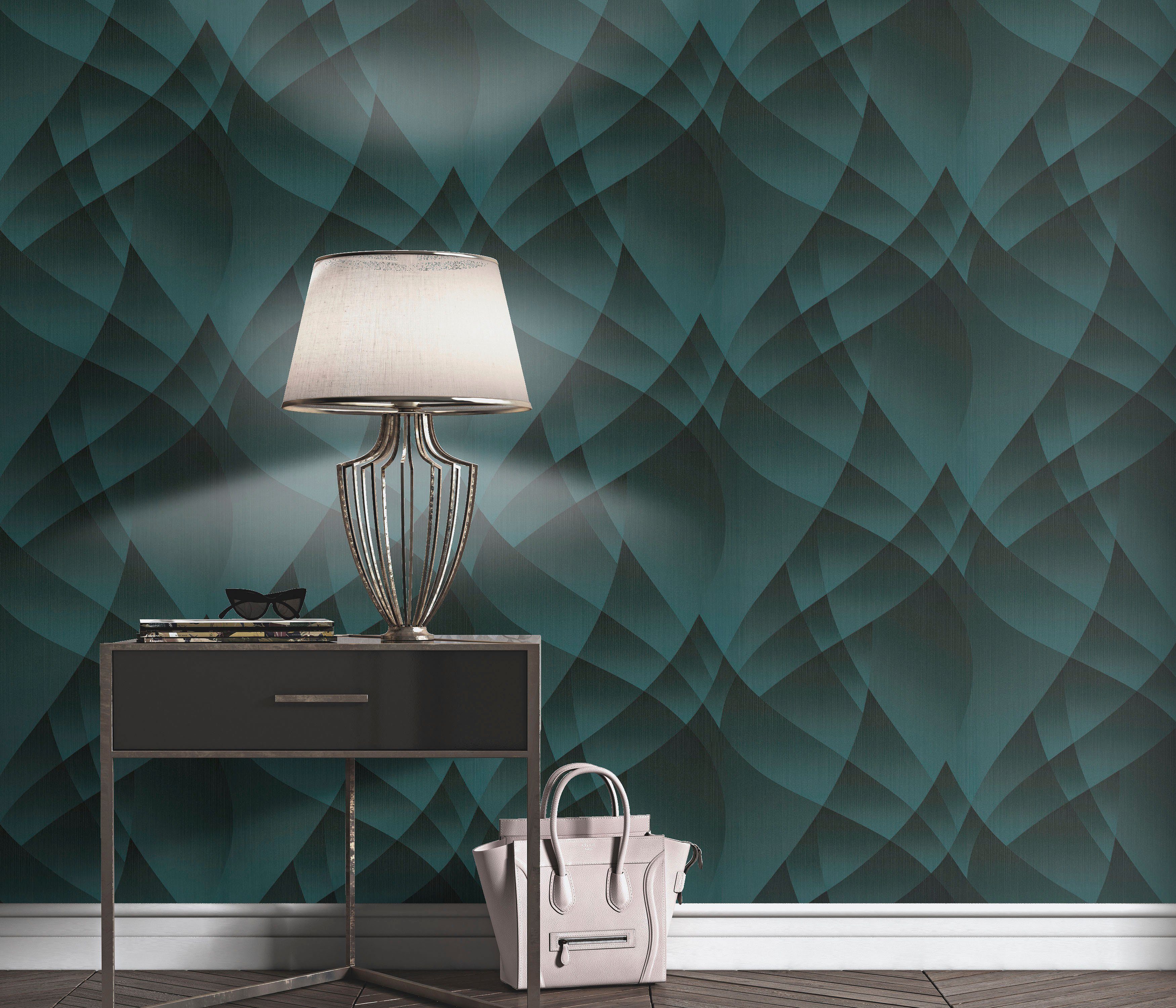 geometrisch, Phthalate MARIA walls Lumina, türkis KRETSCHMER Fashion GUIDO for frei, geprägt, Vliestapete