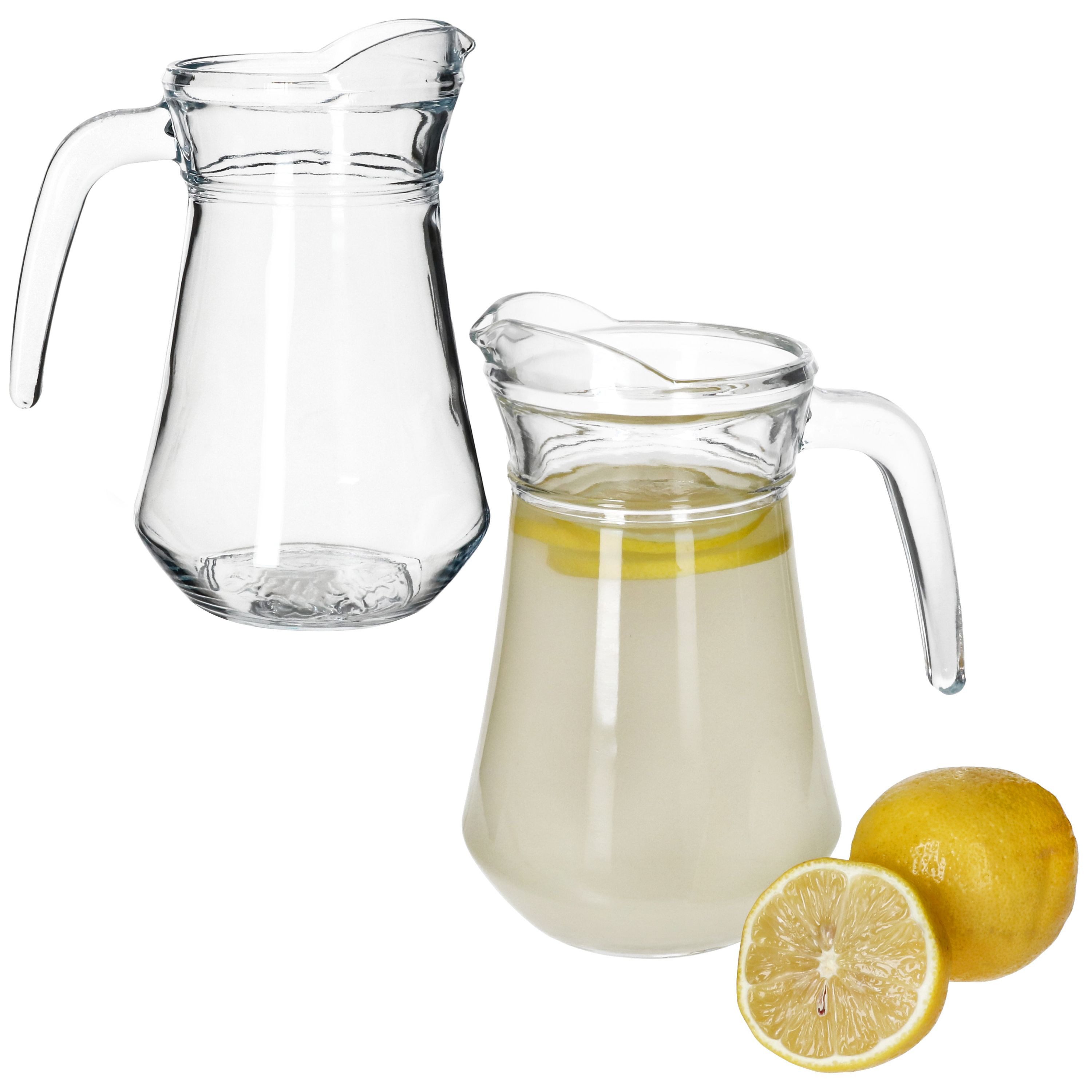 MamboCat Karaffe Valentin 2er Set Glaskrug 1,15L Milch-Kanne mit Henkel Wein-Karaffe