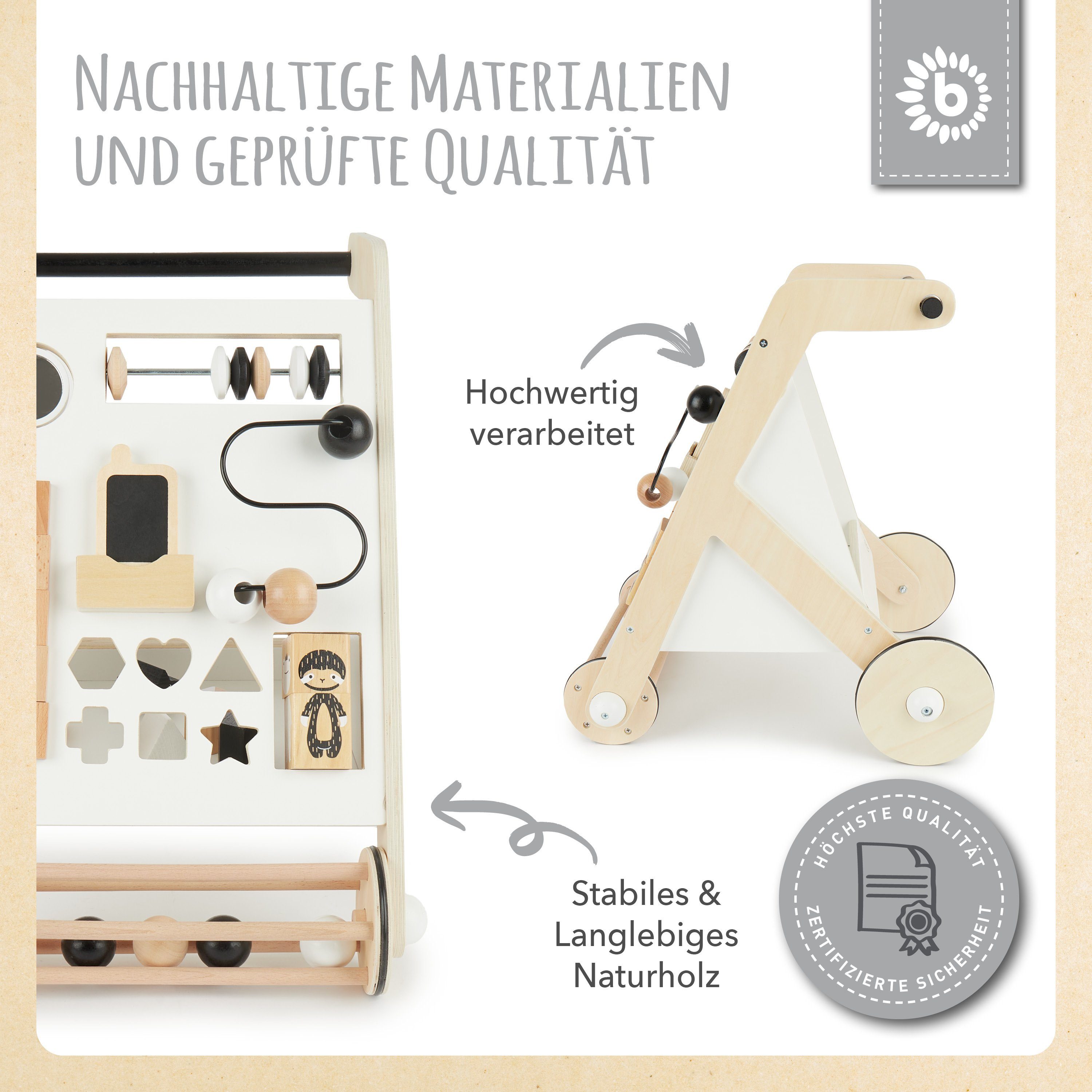 weiß Babys BIECO Gummibereifung Activity Holz, Babys Lauflernwagen Förderung Baby Multifunktionale Gehhilfe Lauflernhilfe Lauflernhilfe Baby mit Laufwagen für der zur Motorik Bieco schwarz für Lauflernhilfe