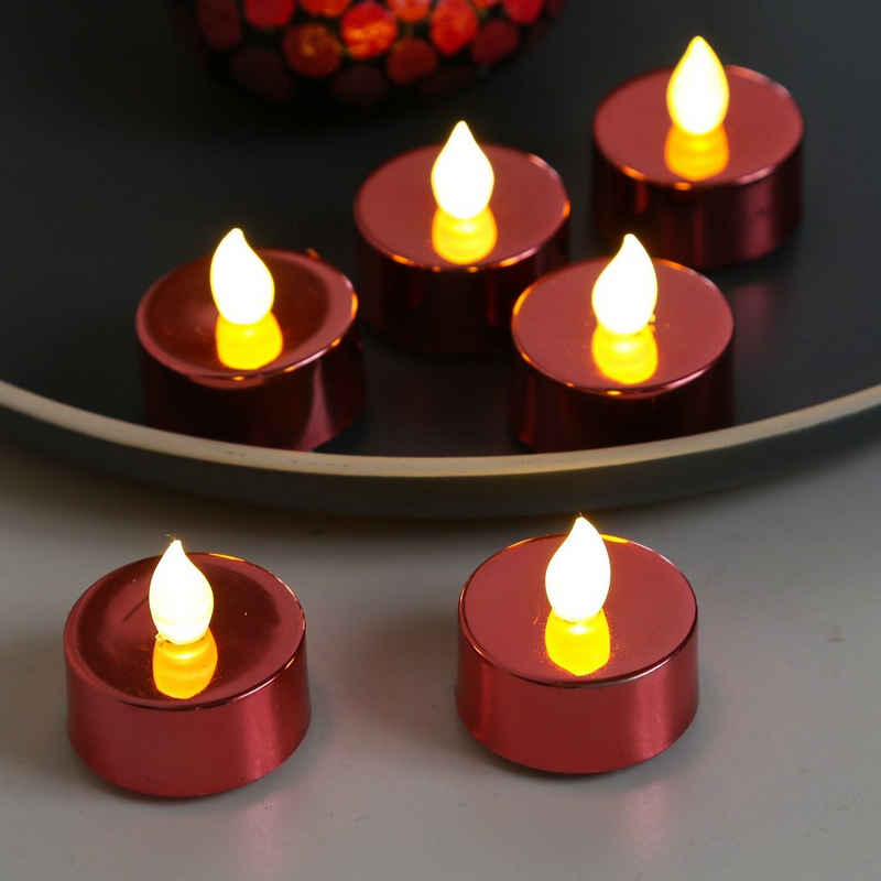 MARELIDA LED-Kerze LED Teelichter flackernd flammenlos mit Batterien D: 3,8cm rot 6St. (6-tlg)