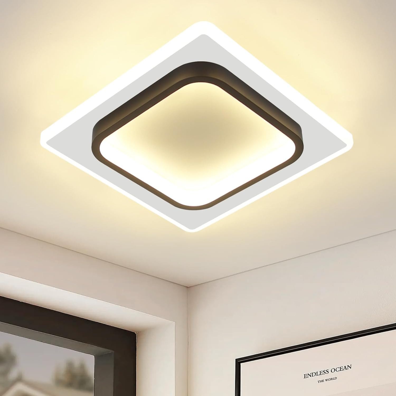 ZMH LED Deckenleuchte Modern Schwarz Weiß Design Acryl Wohnzimmerlampe, LED fest integriert, Warmweiß
