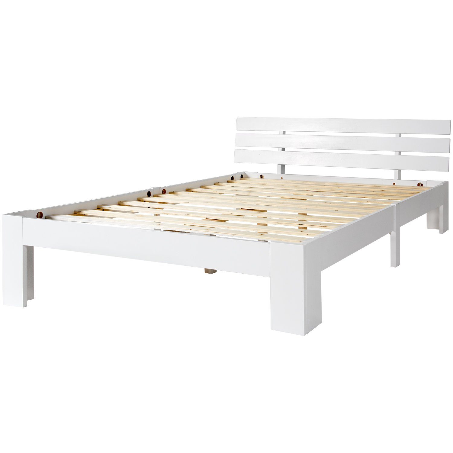 Massivholzbett (1-tlg., Maasivholzbett), Doppelbett mit Kopfteil und Lattenrost, 200 x 140 cm Futonbett