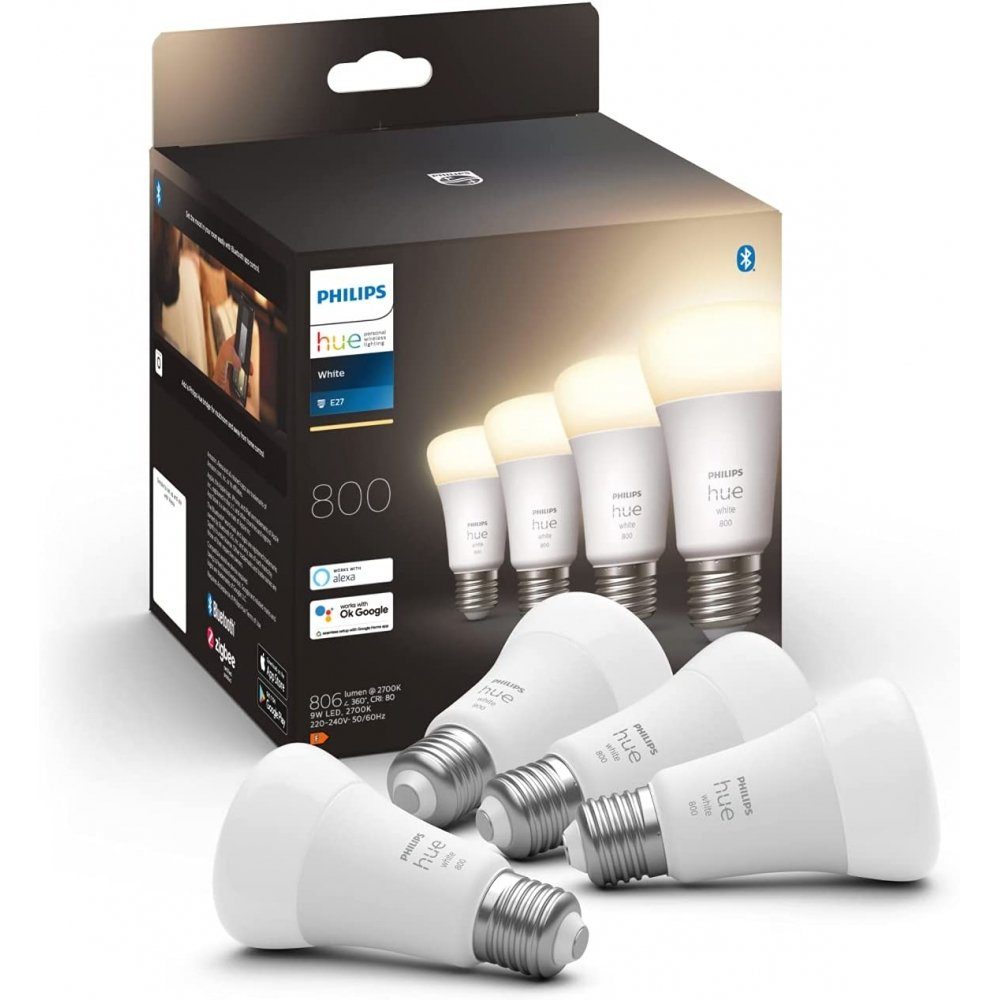 Philips Hue LED-Leuchtmittel White E27 4er-Pack LED-Lampe weiß