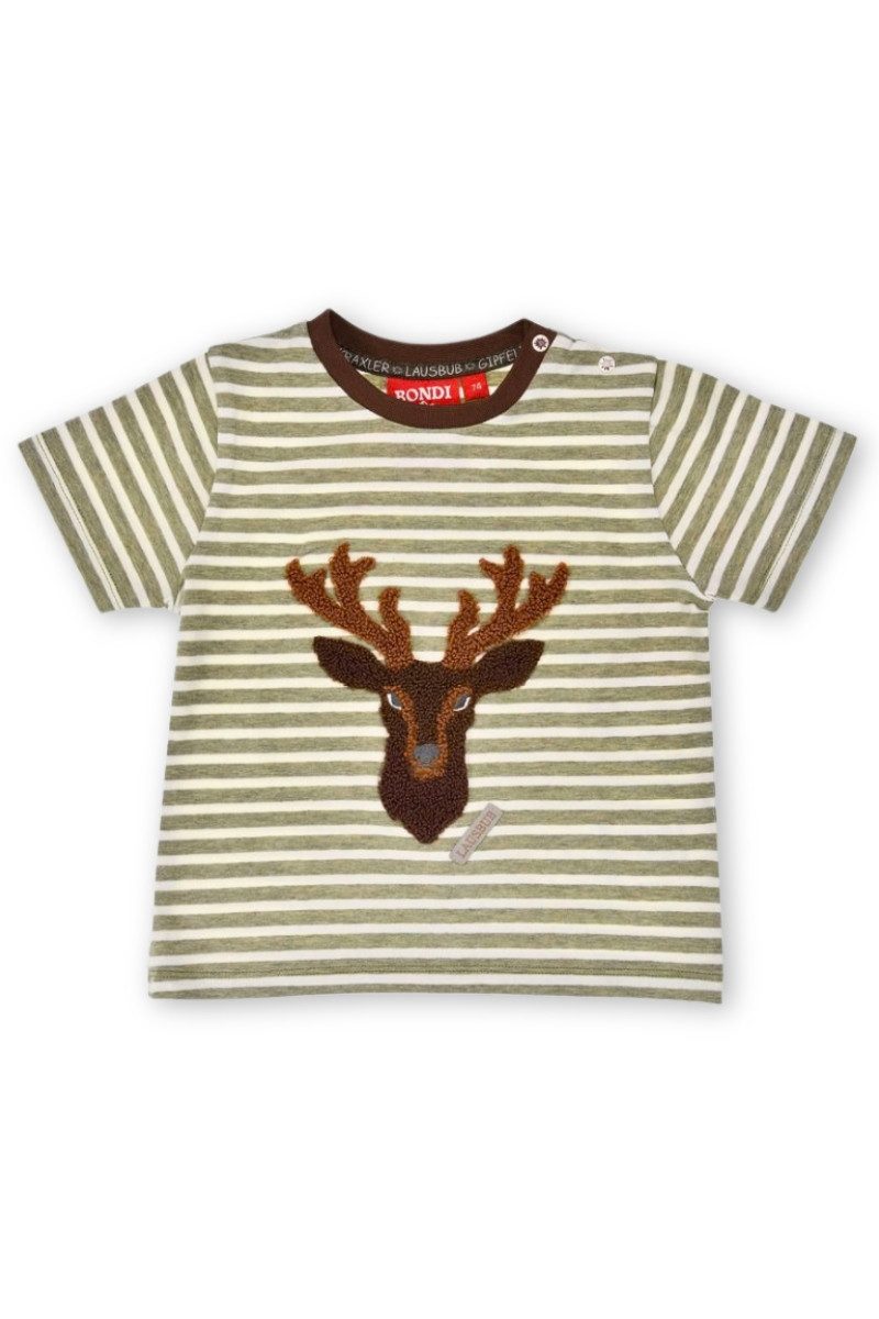 BONDI Trachtenhemd Trachtenshirt Baby/Kind - HIRSCHKOPF - grün gestreift