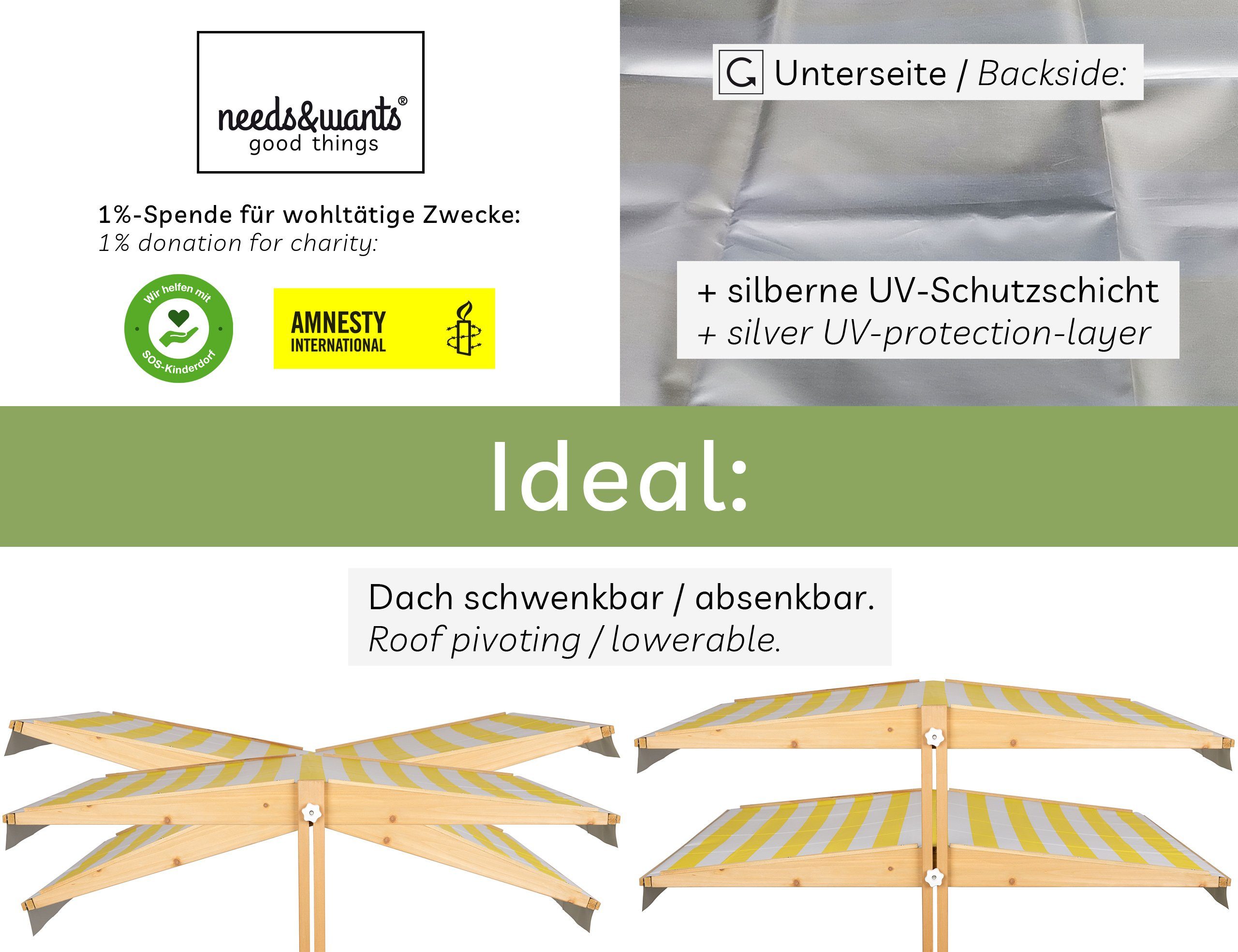 needs&wants® Sandkasten mit Dach Abdeckung Boden Bänken Vlies-Folie Sandkis günstig online kaufen
