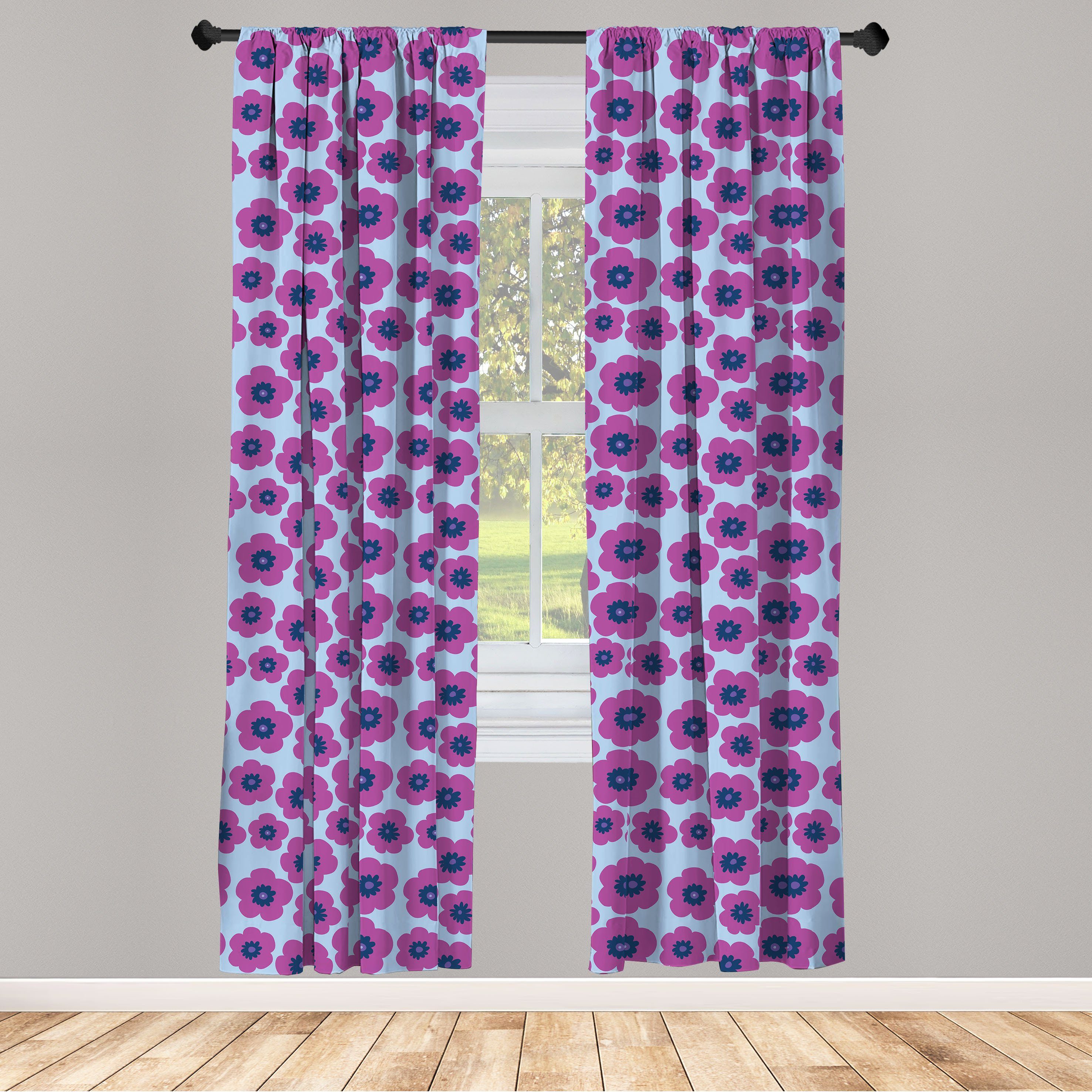 Gardine Vorhang für Wohnzimmer Schlafzimmer Dekor, Abakuhaus, Microfaser, Beschwingt Hand gezeichneter rosa Mohnblumen