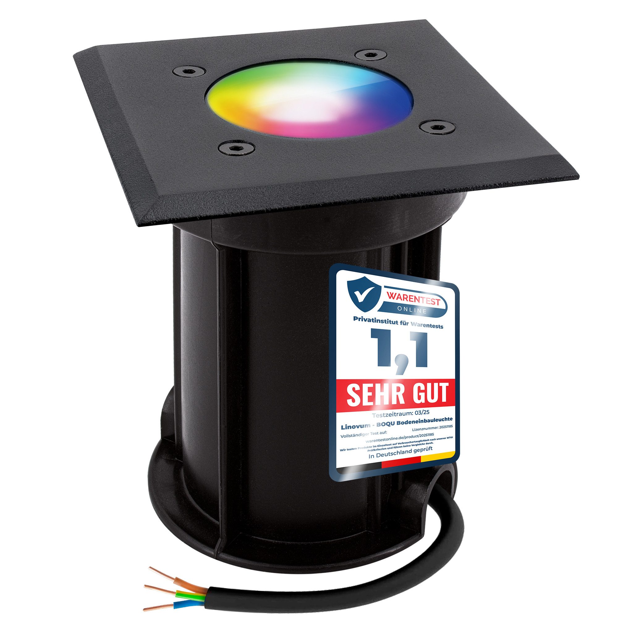 linovum Smarte LED-Leuchte Smarter LED Bodeneinbaustrahler BOQU schwarz eckig & dimmbar RGB, RGB