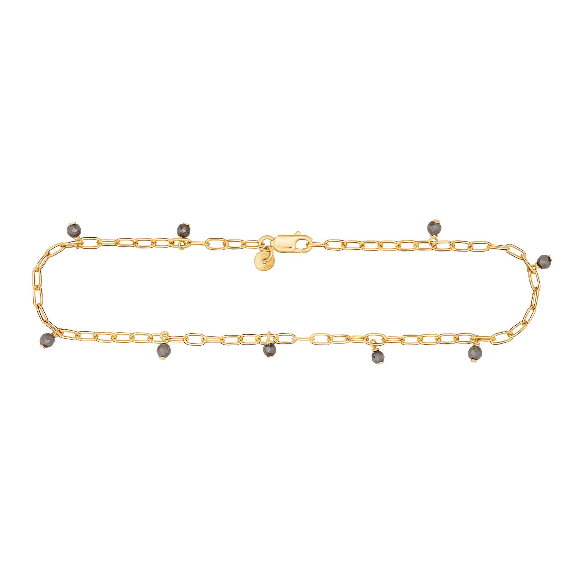 Damen Schmuck CAÏ Fußkette 925 Silber vergoldet Hämatit, grobgliedrige Silberkette