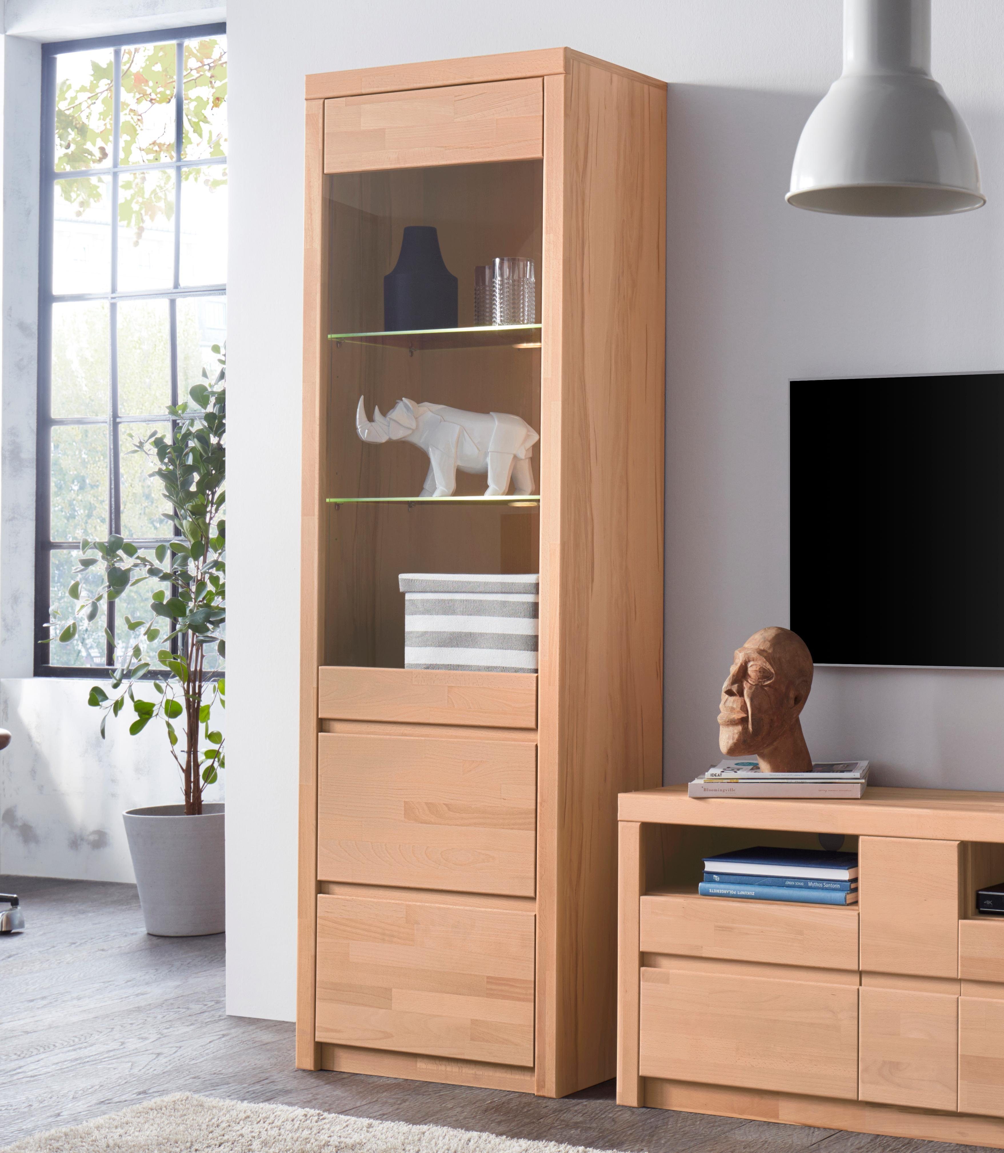 Home affaire Vitrine SILKEBORG75, Tür mit Glaseinsatz, Türanschlag wechselbar rechts/links. B/T/H: 60/35/190cm, Kernbuche teilmassiv geölt, 5 Fächer, Griffmulden