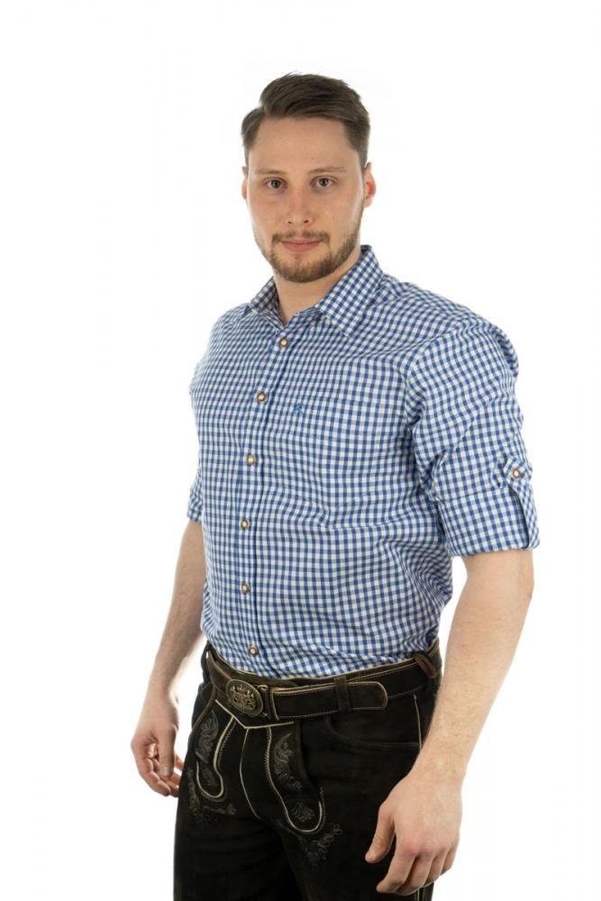 Baumwolle, aus blau kariert, zum krempeln Trachtenhemd Trachtenhemd reiner Ärmel OS-Trachten
