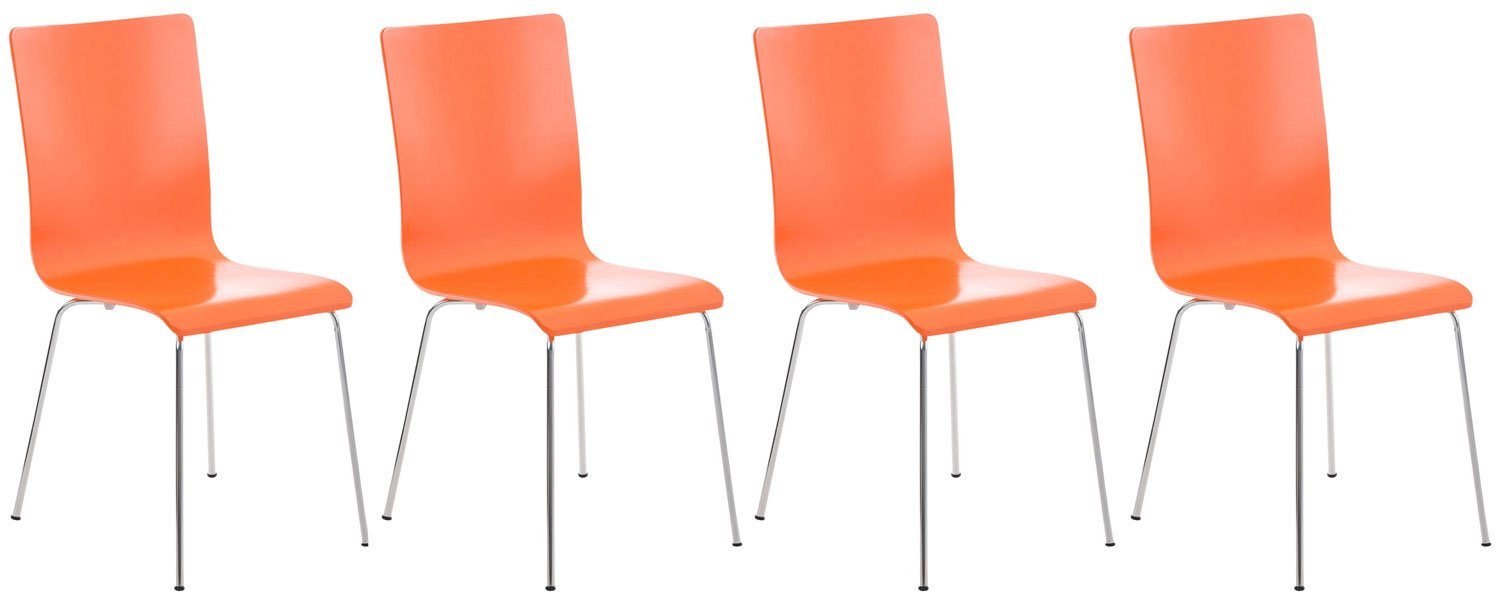 St), orange Warteraumstuhl (Besprechungsstuhl Peppo - ergonomisch mit Sitzfläche: Holz 4 Besucherstuhl - Konferenzstuhl Messestuhl, - Sitzfläche Gestell: chrom - TPFLiving Metall geformter