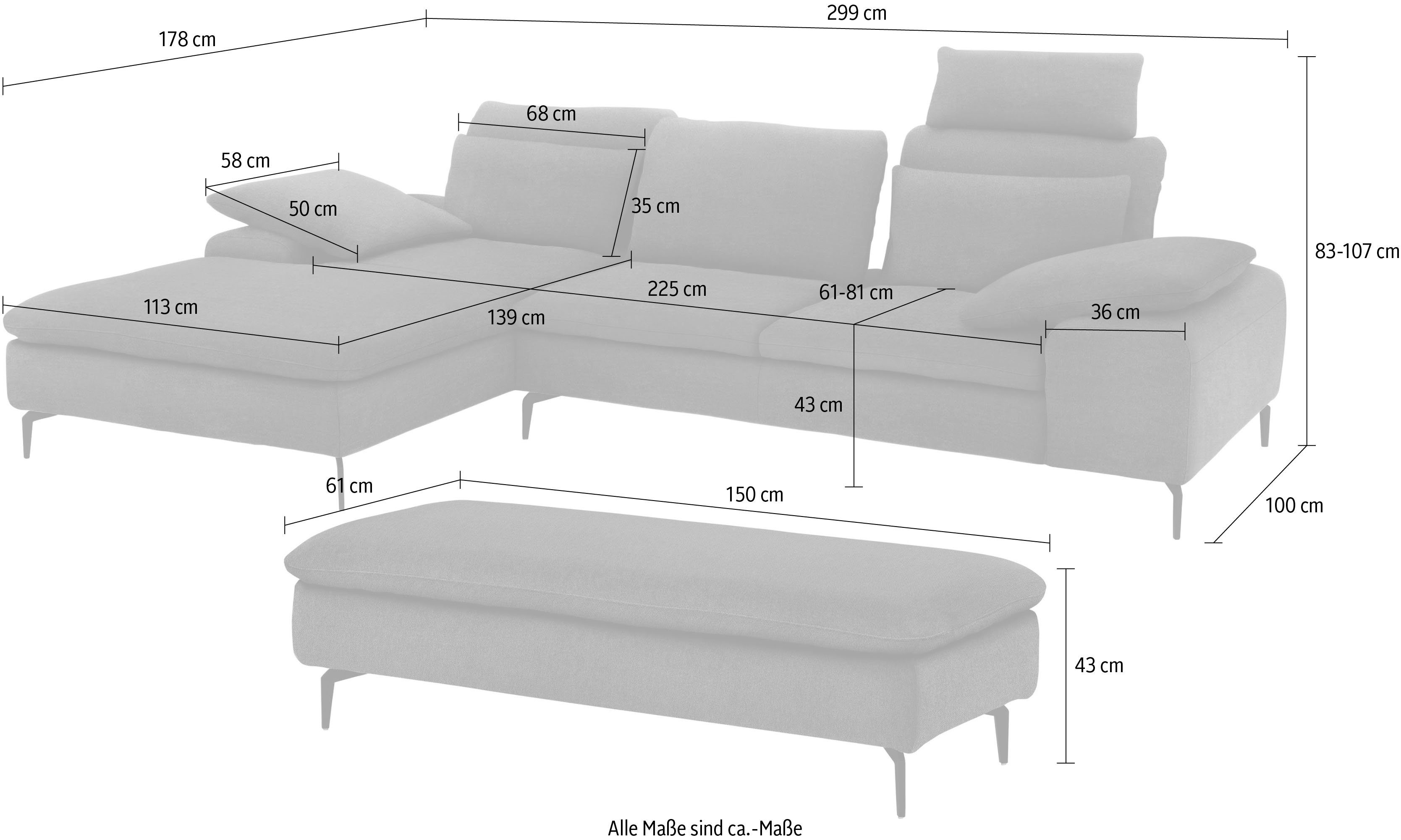 valentinoo, mit Set, 299 inklusive W.SCHILLIG Sitztiefenverstellung, Ecksofa cm Breite Hocker,