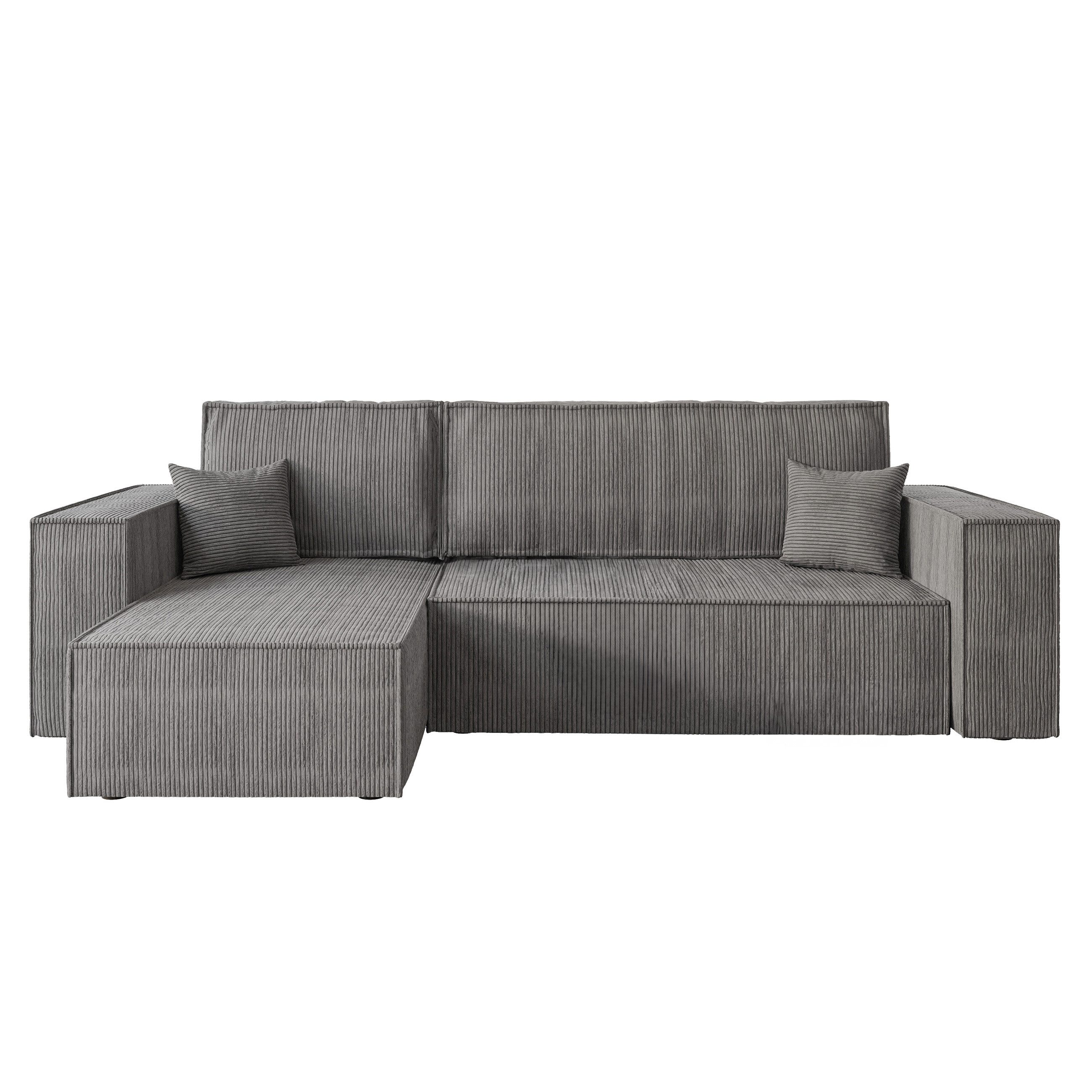 Lookway Ecksofa Gepolstertes CARLOS L-Form, Cord-Stoff, mit Schlaffunktion und Bettkasten, Seite universal