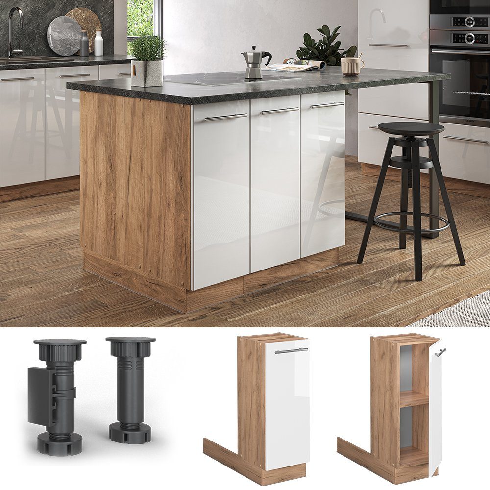 Vicco Unterschrank Fame-Line, Weiß Hochglanz/Goldkraft Eiche, günstig online kaufen