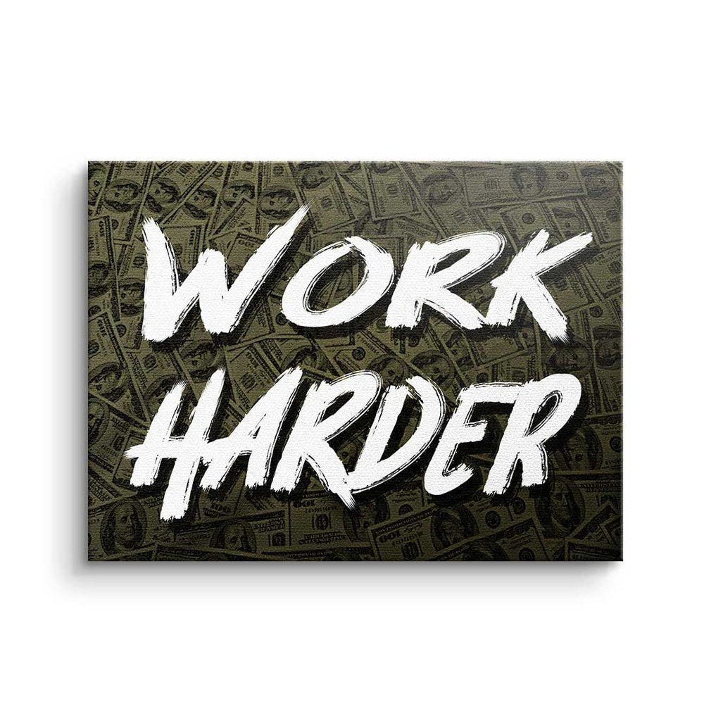 - goldener Money Work - Premium DOTCOMCANVAS® X Harder - Erfolg Rahmen Motivationsbild Leinwandbild, Leinwandbild