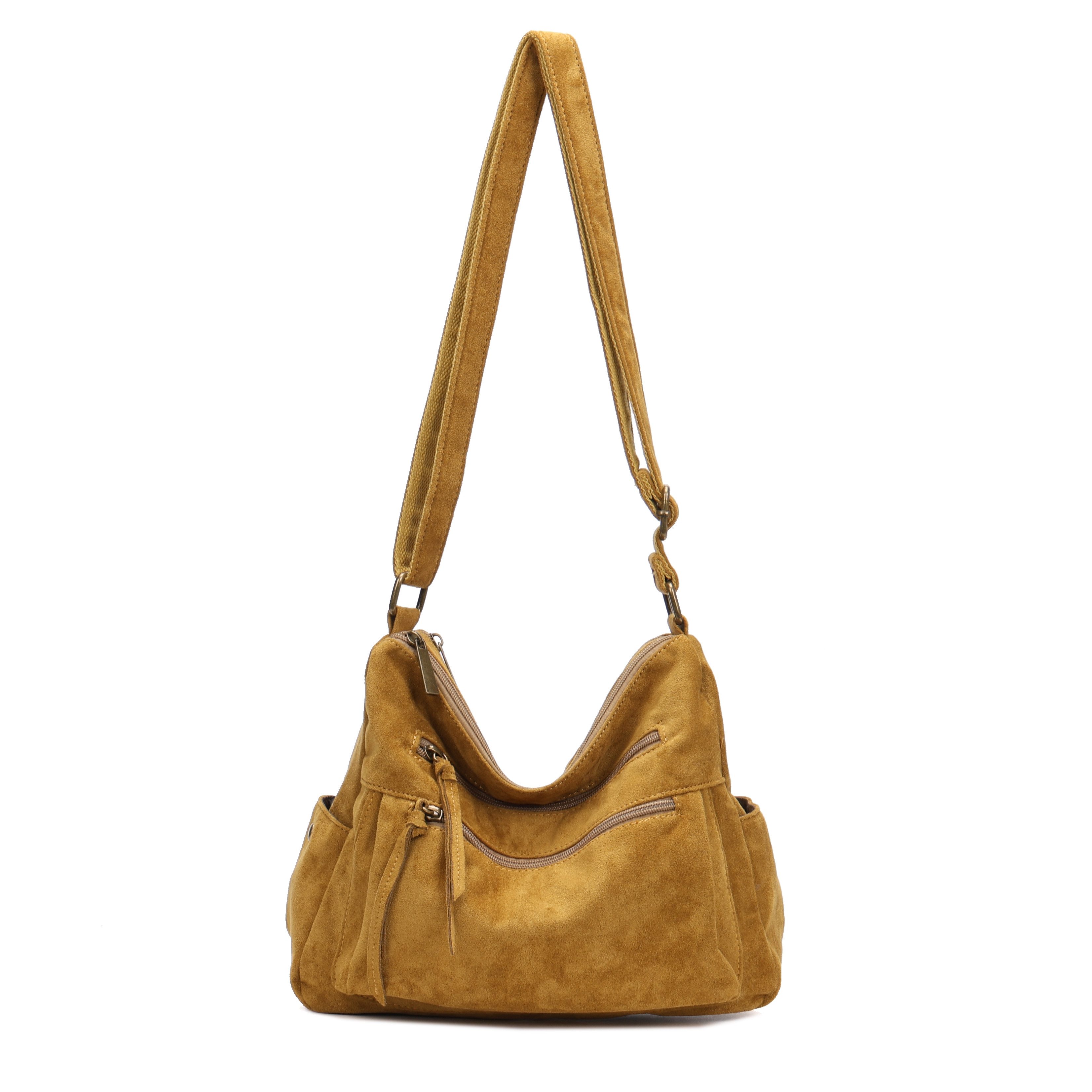 MIRROSI Umhängetasche Damen Schultertasche in Wildleder-Optik aus Stoff Crossbody Bag (mit Reißverschlussfächern, verstellbarem Gurt, ca.31x10x26 cm), Neue Kollektion Herbst/Winter 2026