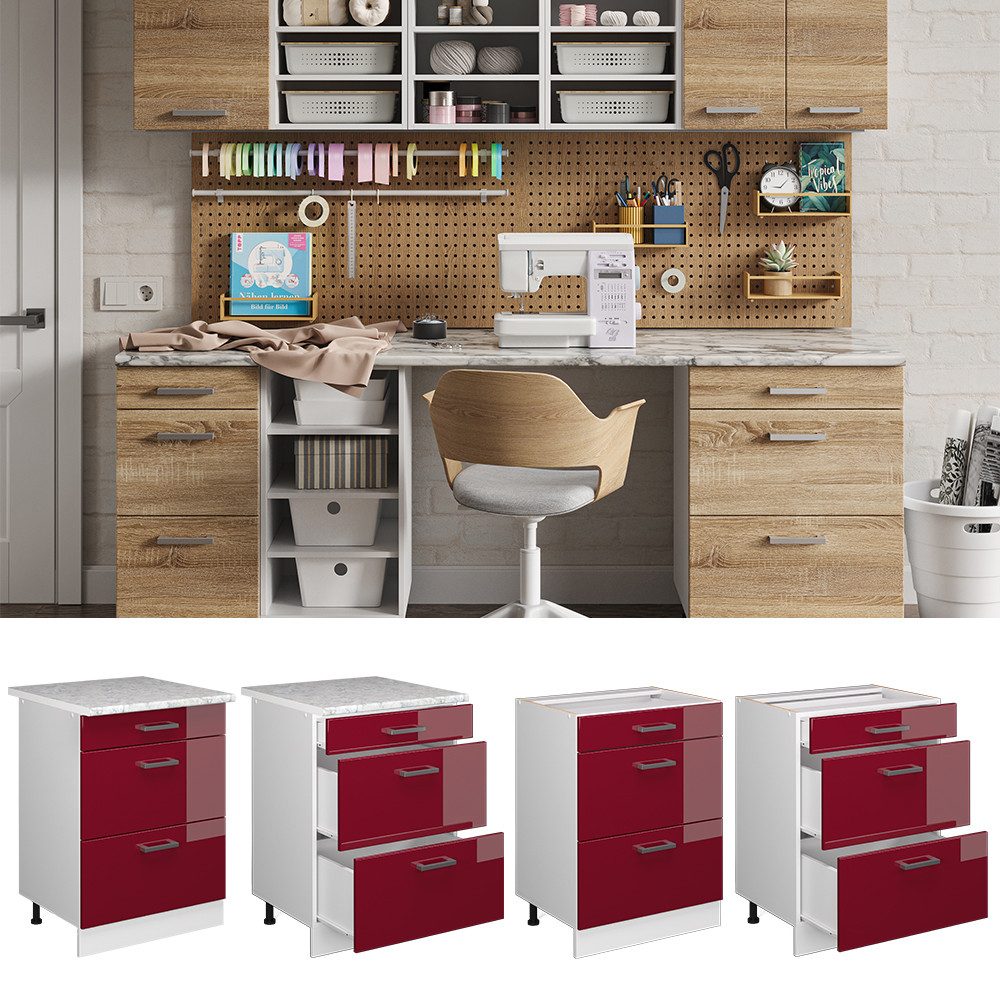 Vicco Schranksystem R-Line, Bordeaux Hochglanz/Weiß, 60cm günstig online kaufen