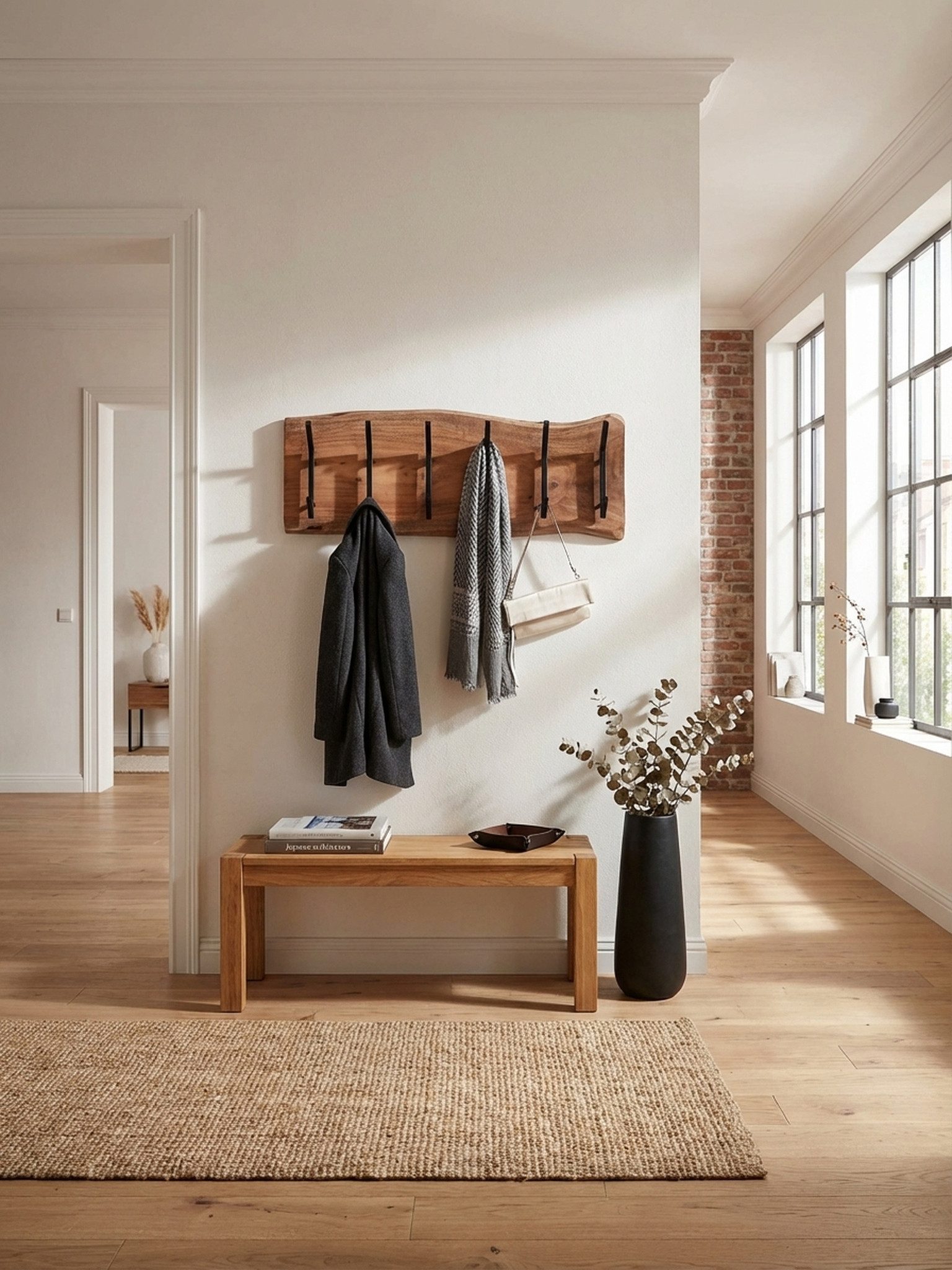 KADIMA DESIGN Wandgarderobe Design Wandgarderobe Akazie Massivholz / Metall 100 x 29 x 12,5 cm, Hakenleiste Flurgarderobe Wand, Garderobe Holz