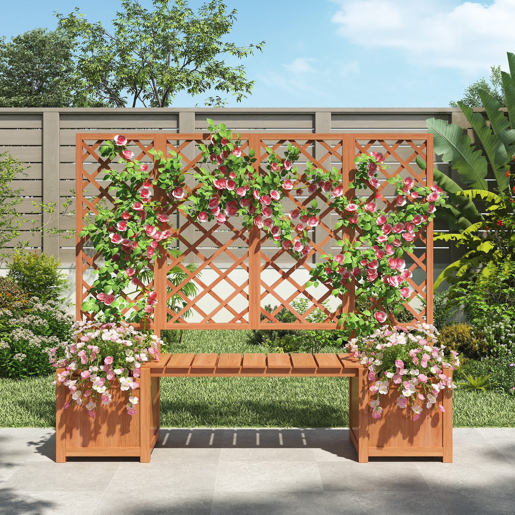 HAUSS SPOLE Blumenkasten Pflanzgefäß mit Spalier als Rankhilfe, Blumenkasten Pflanzenkasten (Pflanzgefäß, Blumenkübel mit viel Platz, Pflanzkasten, 1 St., für Kletterpflanzen, Kräuter und Gemüse, feuchtigkeitsbeständig), Mit Sitzgelegenheit, Einfach zu montieren