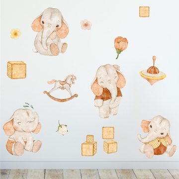 Sunnywall Wandtattoo Elefant - Wandtattoo Kinderzimmer Baby Wandaufkleber (6 St), konturgeschnitten