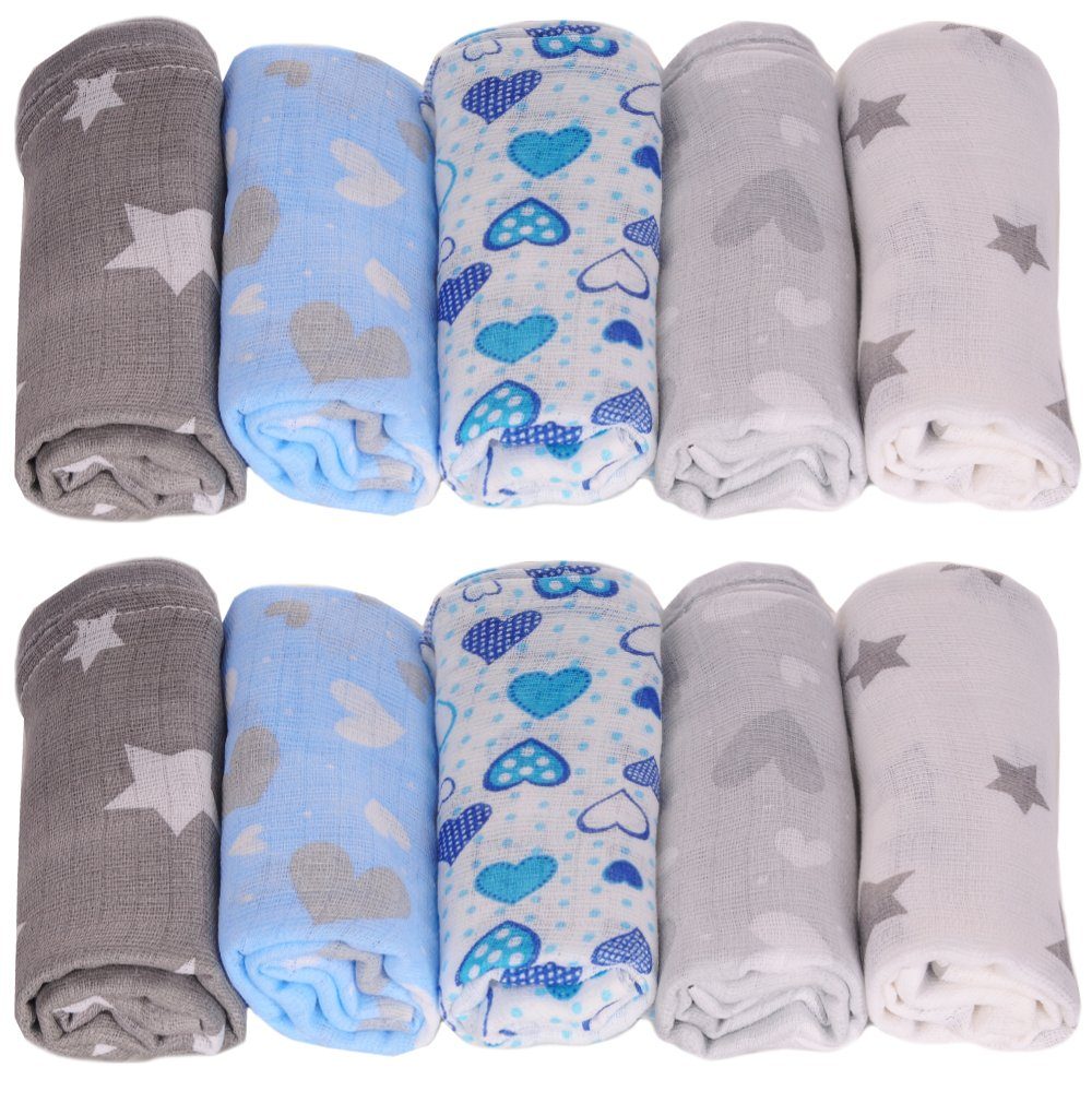 La Bortini Stoffwindeln 10er Pack Spucktücher Baby Mullwindeln Schmusetücher, aus reiner Baumwolle, große Packung, Pflegetücher für Neugeborene