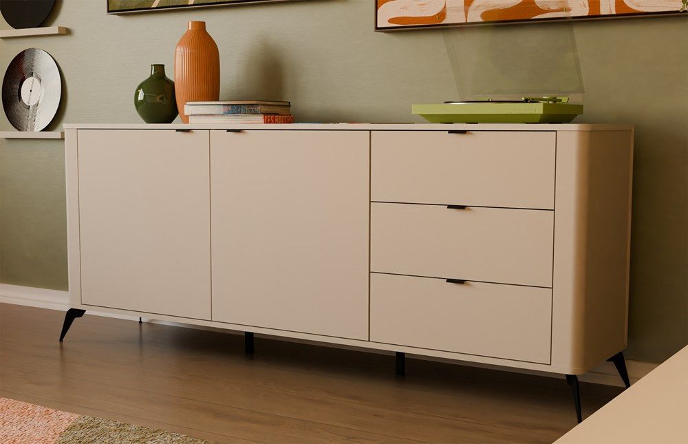 ibonto Kombikommode Sideboard Kommode 183 cm, 2 Türen, 3 Schubladen, Soft-Close