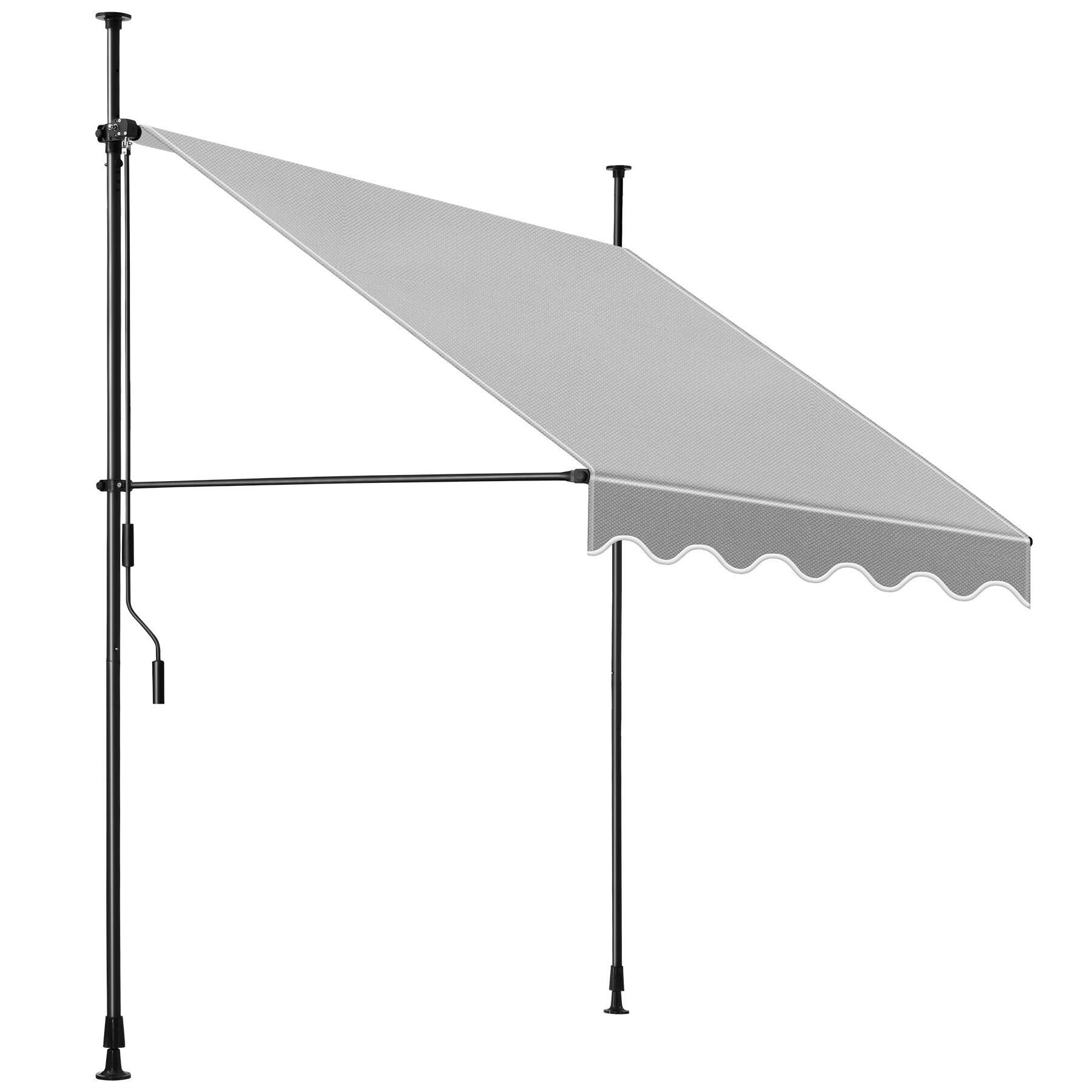 tectake Klemm-Senkrechtmarkise Klemmmarkise mit Handkurbel und bis 90° neigbar, UV-beständig (Sichtschutz/Sonnenschutz, Balkonmarkise für Terrasse und Garten, in hellgrau mit UV-Schutz 50) 180 x 150 x 304 cm, höhenverstellbar 211 - 304 cm, wasserabweisend