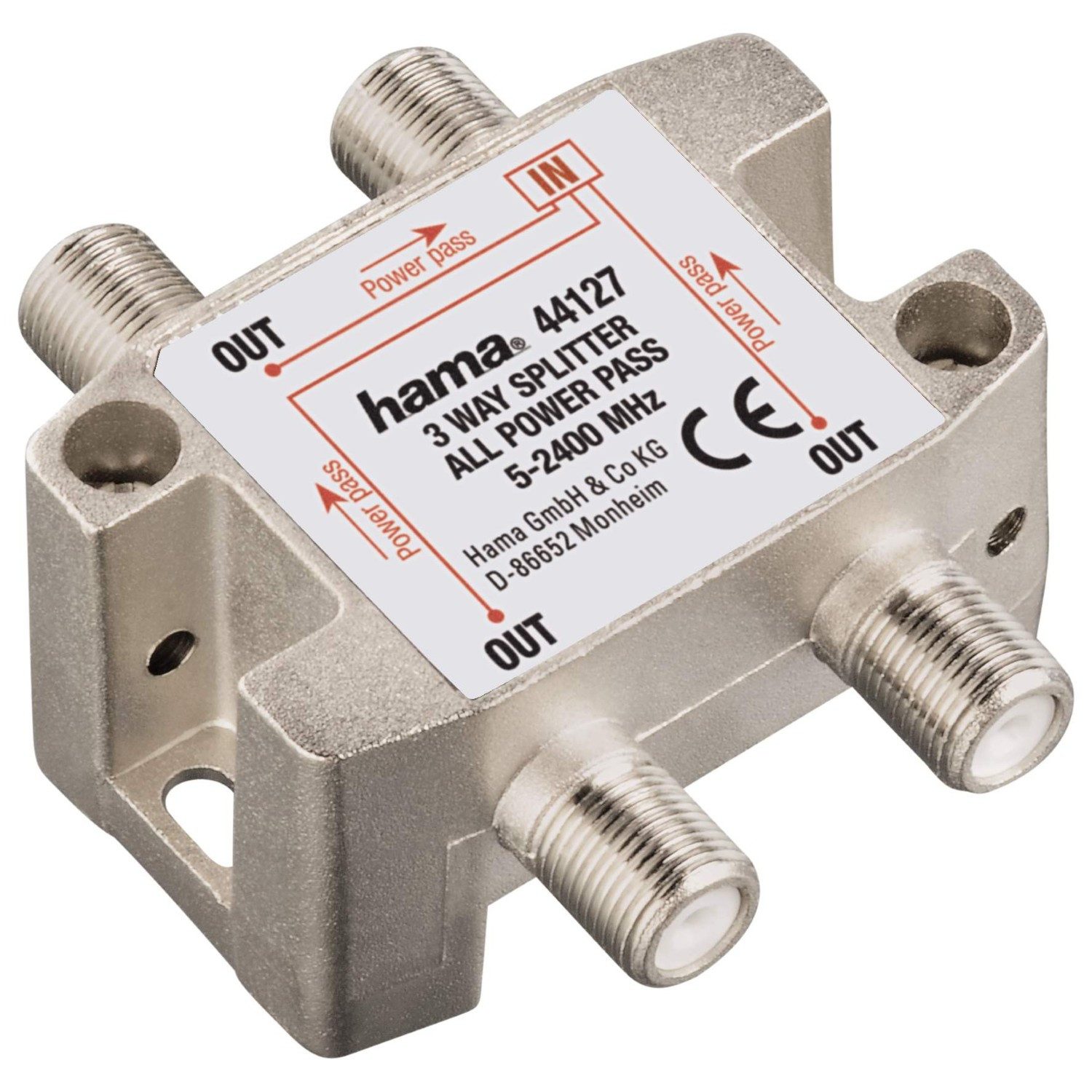 Hama SAT-Verteiler Sat-Verteiler 3-fach voll geschirmt DC, Sat-Splitter BK-Verteiler Adapter Satverteiler 8K 4K HD TV Ultra HD