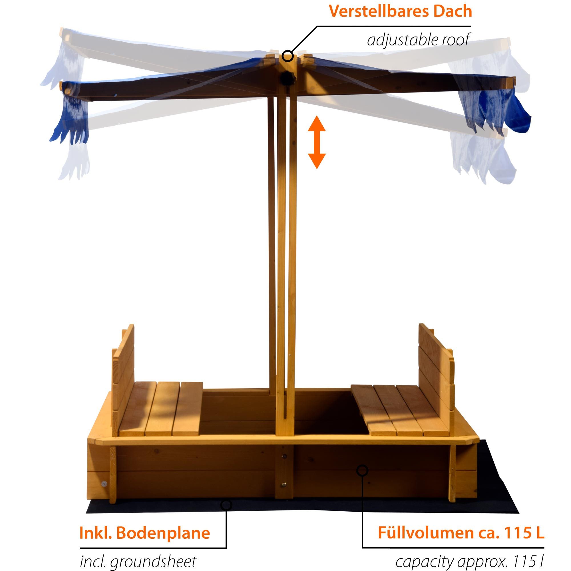 dobar Sandkasten Großer Sandkasten mit schwenkbarem Dach