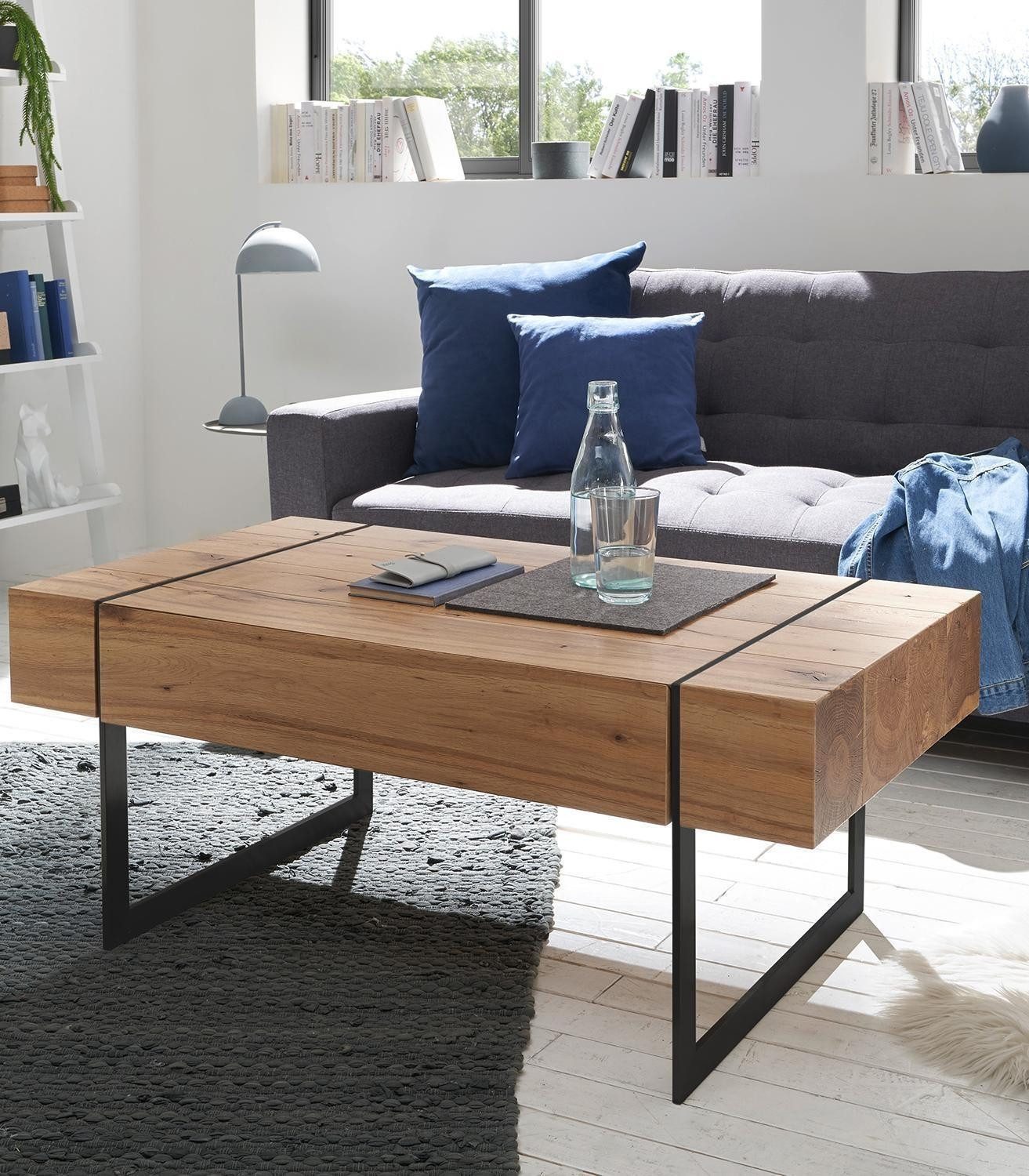 Couchtisch PAPHOS, Asteichenholz furniert, Metallgestell, 1 Schublade, geölte Oberflächenbehandlung, B 110 x H 45 x T 60 cm