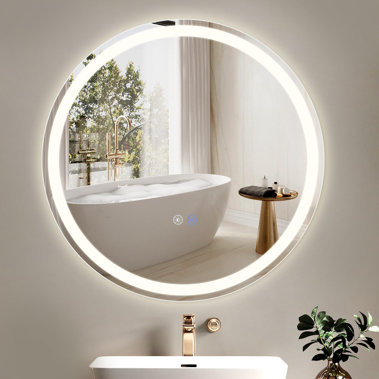 ZMH Badspiegel mit Entfogger-Funktion Rund Weiß Dimmbar zimmerspiegel (Pack günstig online kaufen