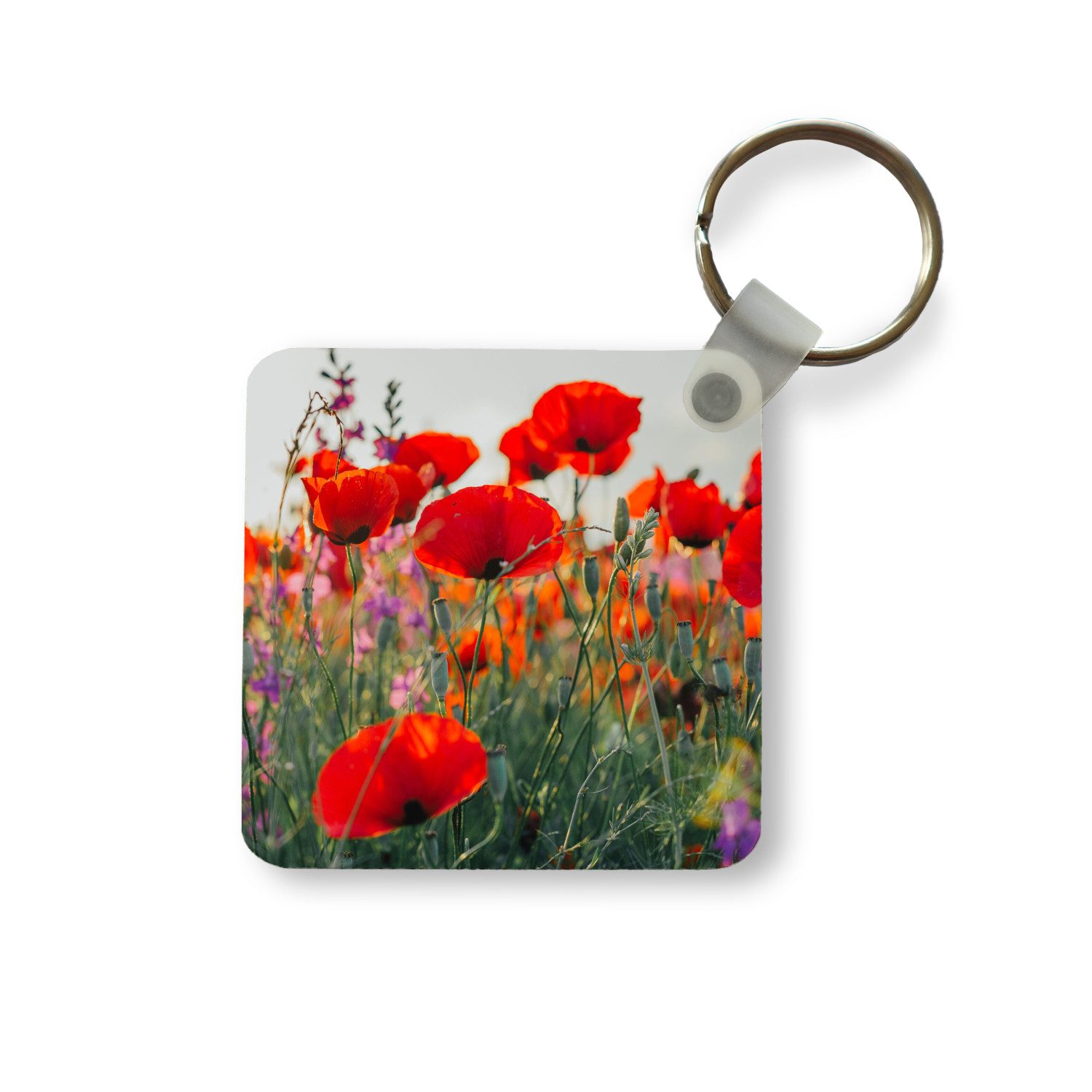 Schlüsselanhänger Mohn - Blumen - Rot - Lila - Wiese