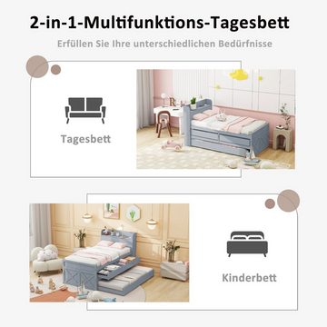 REDOM Stauraumbett Kinderbett mit ausziehbarer Schublade Lattenrost (Nachttisch mit Ablagen mit USB-Buchse 90x190cm), ohne Matratze