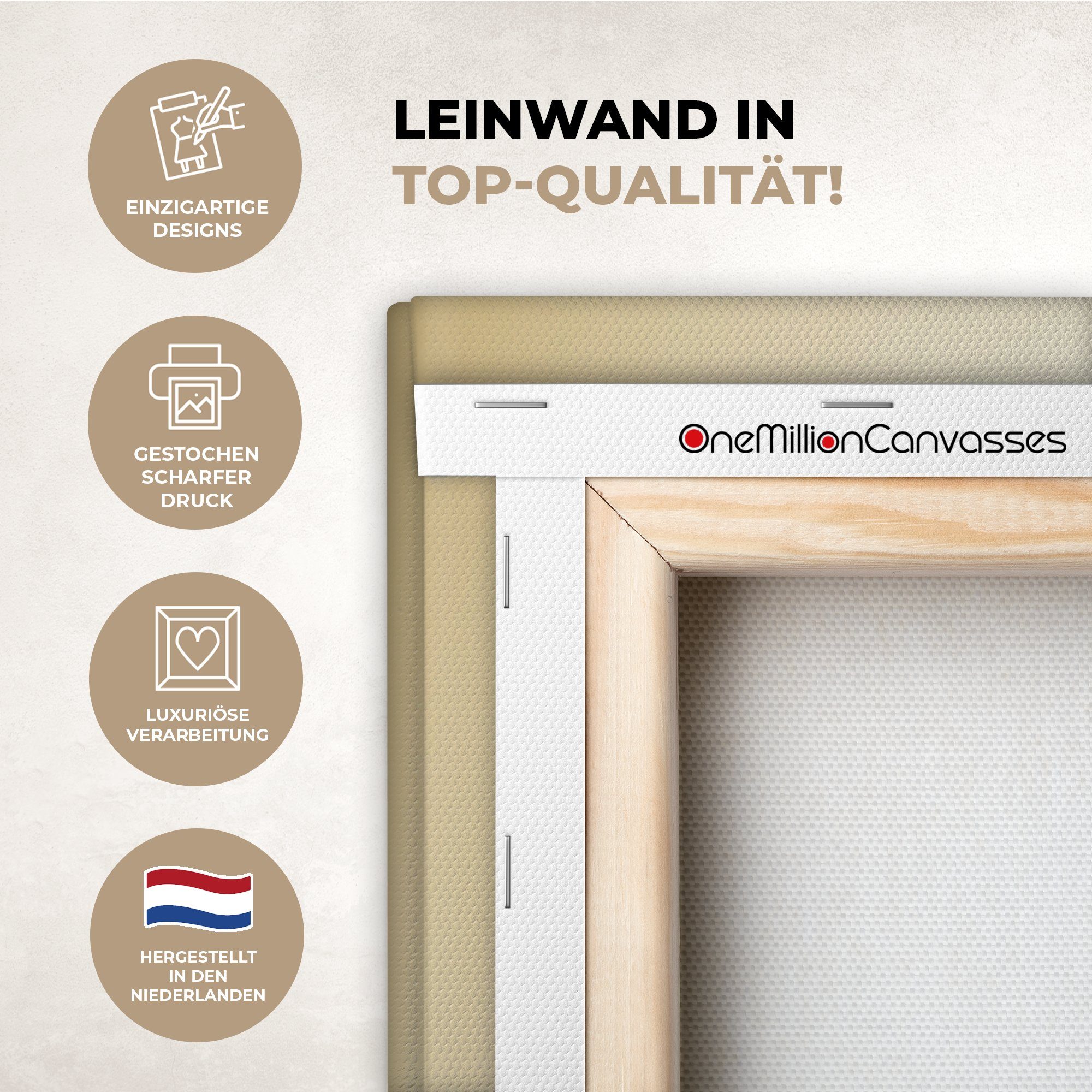 OneMillionCanvasses® Leinwandbild Vintage - Erdbeere - Pflanzen - Obst - Natur - Beige, Fotodruck (1 St), Wandbild XXL für Wohnzimmer Küche 120x80 cm