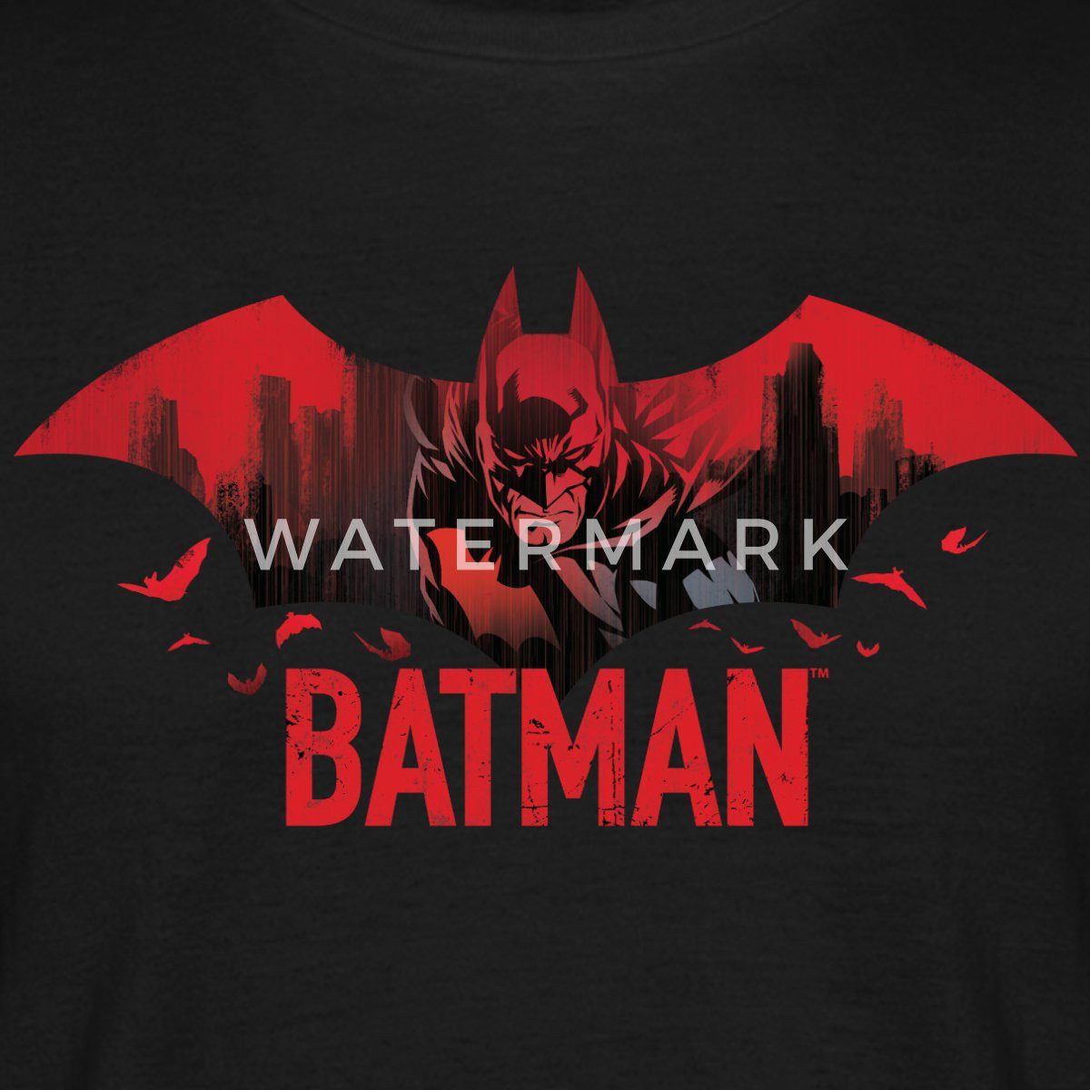 Spreadshirt T-Shirt Batman Mit Fledermäusen Und Rotem Batman-Logo Männer T-Shirt (1-tlg)