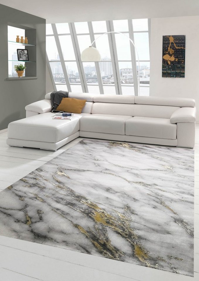 Teppich Teppich Wohnzimmer Teppich Marmor Optik in creme grau gold, Teppich-Traum,  rechteckig, Höhe: 12 mm