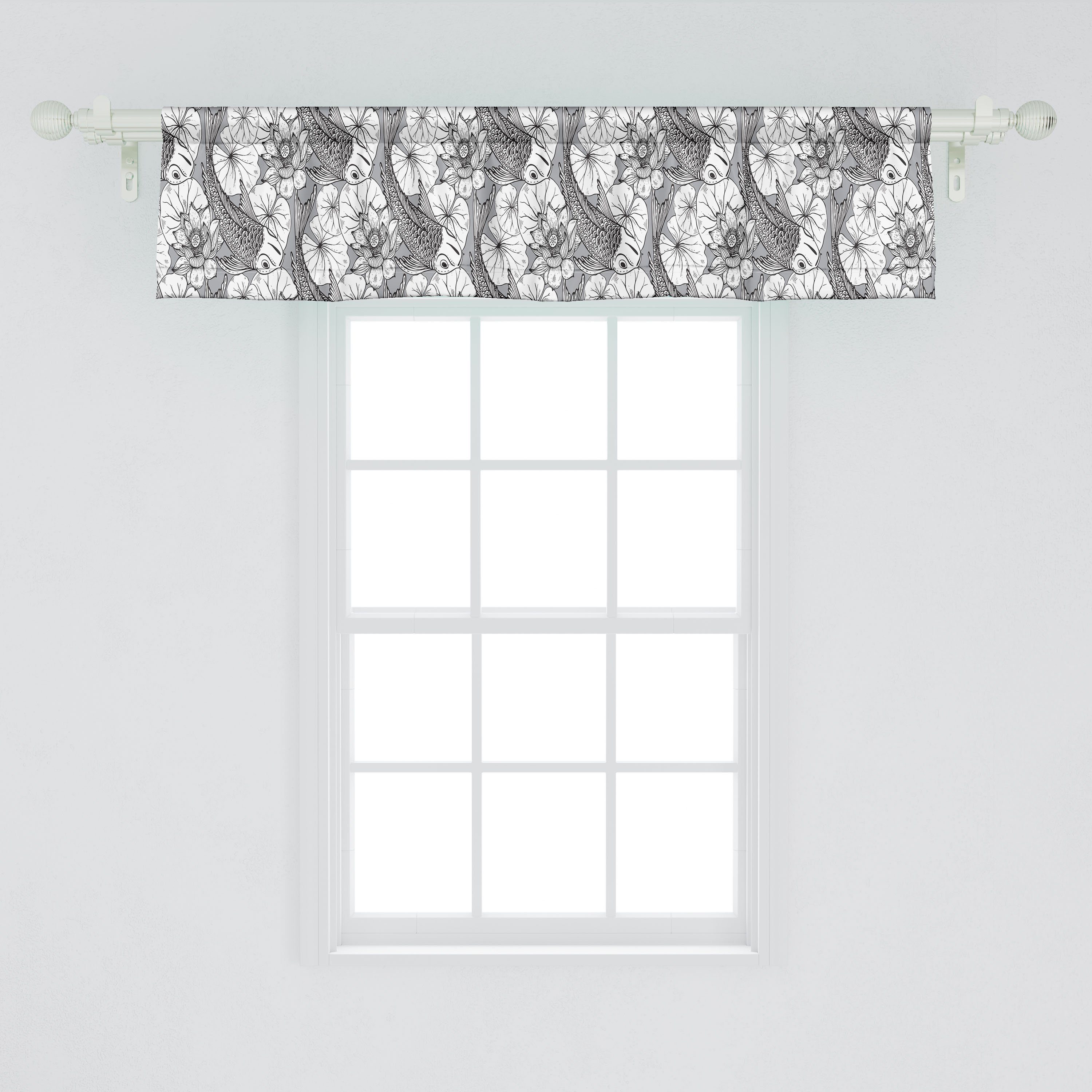 asiatisch Koi Küche Karpfen Microfaser, Vorhang Volant Stangentasche, Stil mit Dekor Sketch Schlafzimmer für Abakuhaus, Scheibengardine