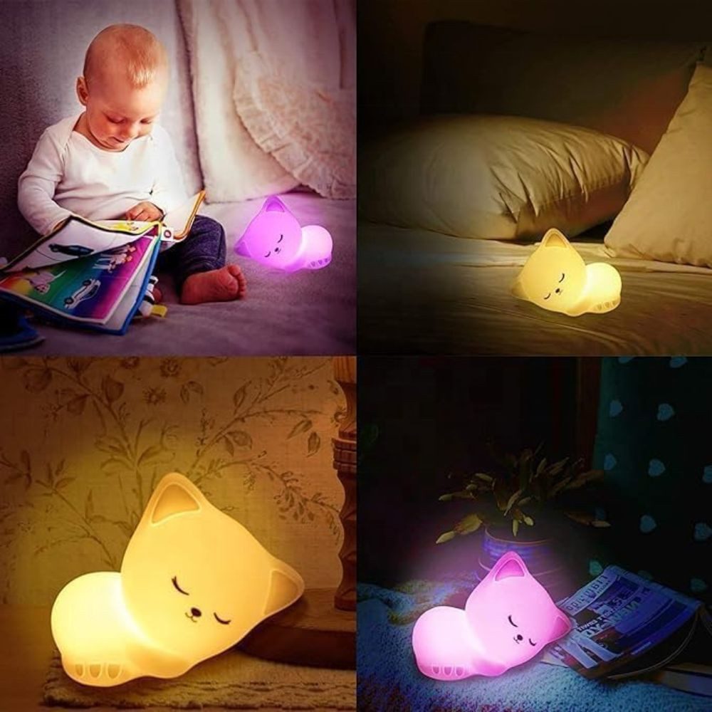 Wrischan Nachtlicht Katzen Nachtlicht LED Silikon Lampe Kinderzimmer Touch Nachtlampe USB, LED fest integriert, Touch Funktion, weiches Silikon, wasserfest