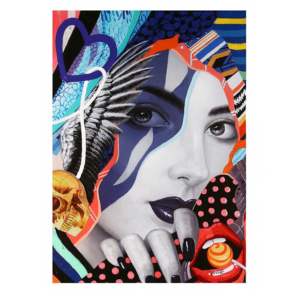 GILDE Dekoobjekt Bild Street Art Lady mit Lolly bunt 70x100cm