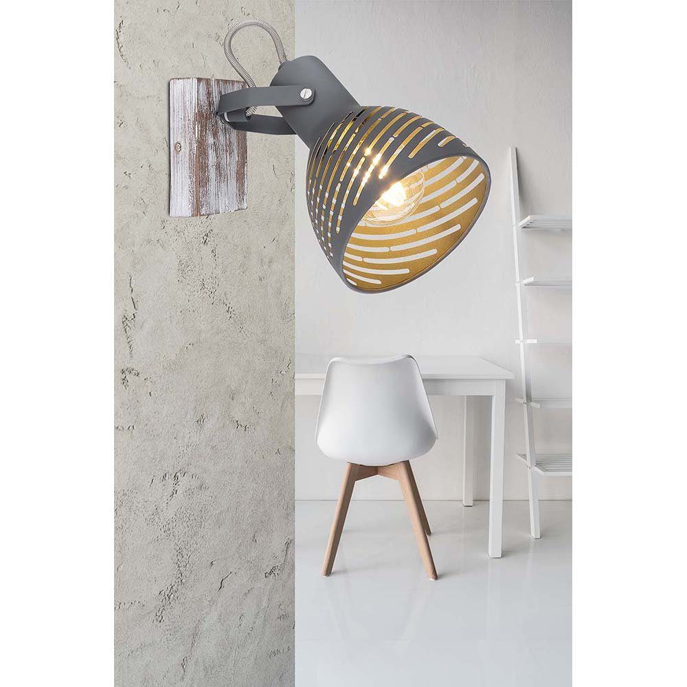 etc-shop LED Deckenspot, Leuchtmittel nicht inklusive, Wandleuchte Wandlampe verstellbar Gitter Design Holz Metall grau