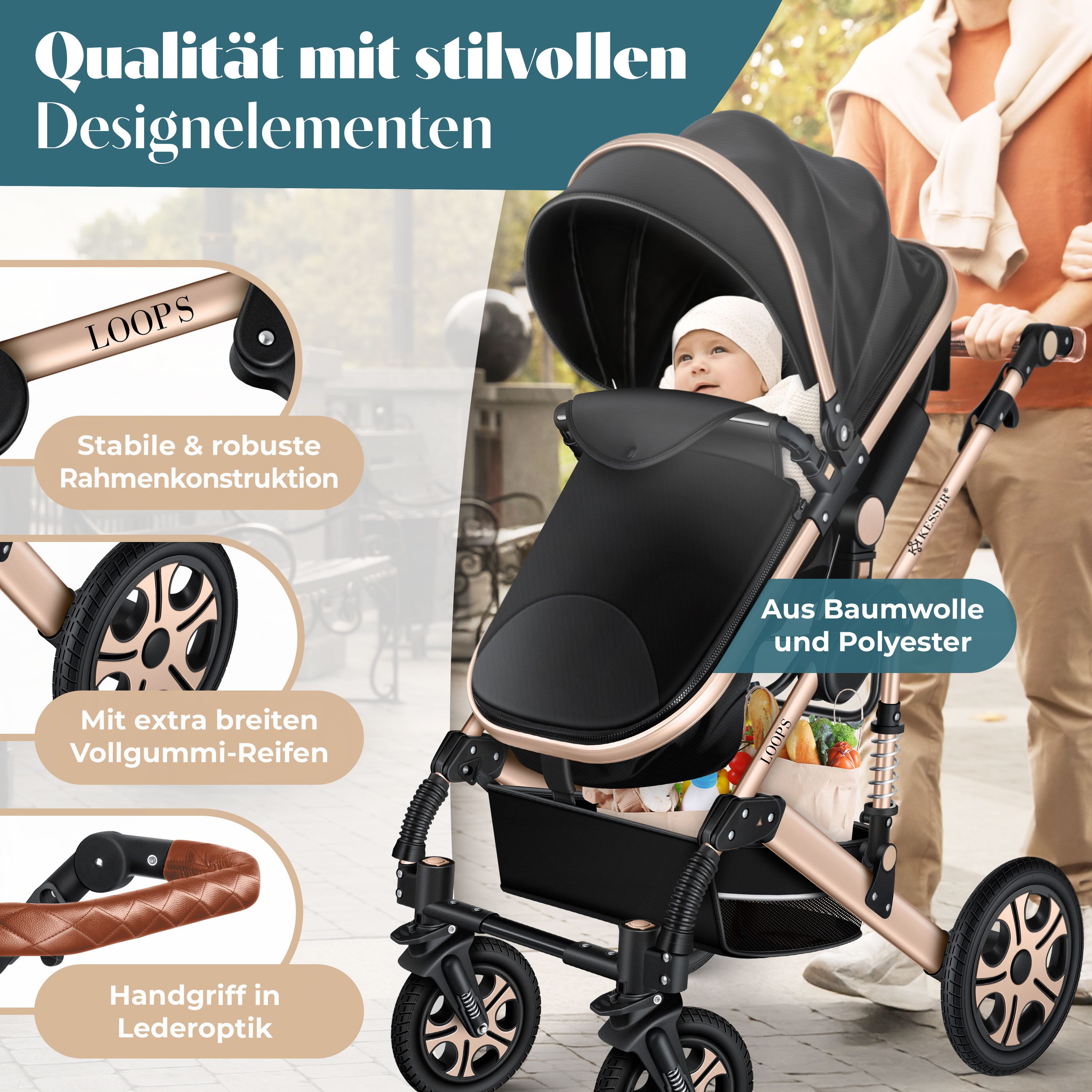 KESSER Kombi-Kinderwagen, 4in1 Loops Kinderwagen Komplettset auch als Buggy, Kinder bis 4 Jahre